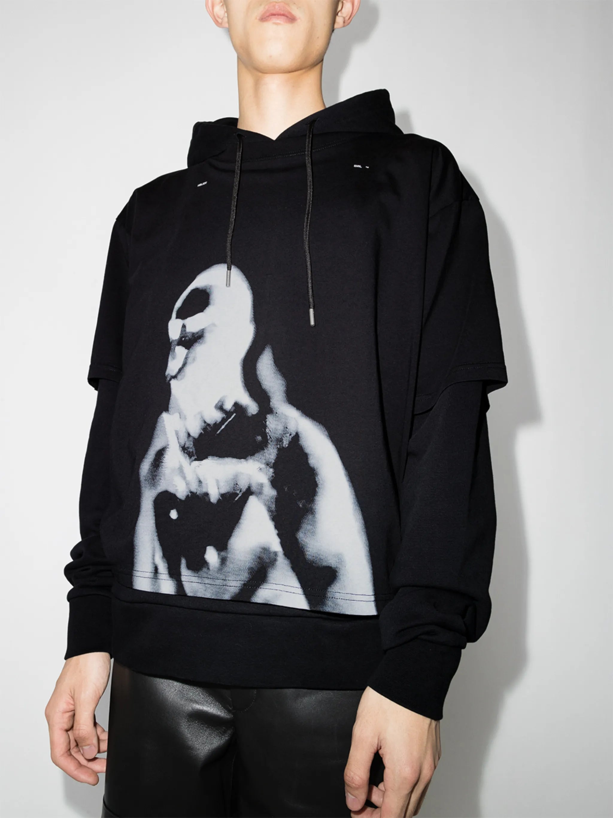 graphic-print double-layer hoodie