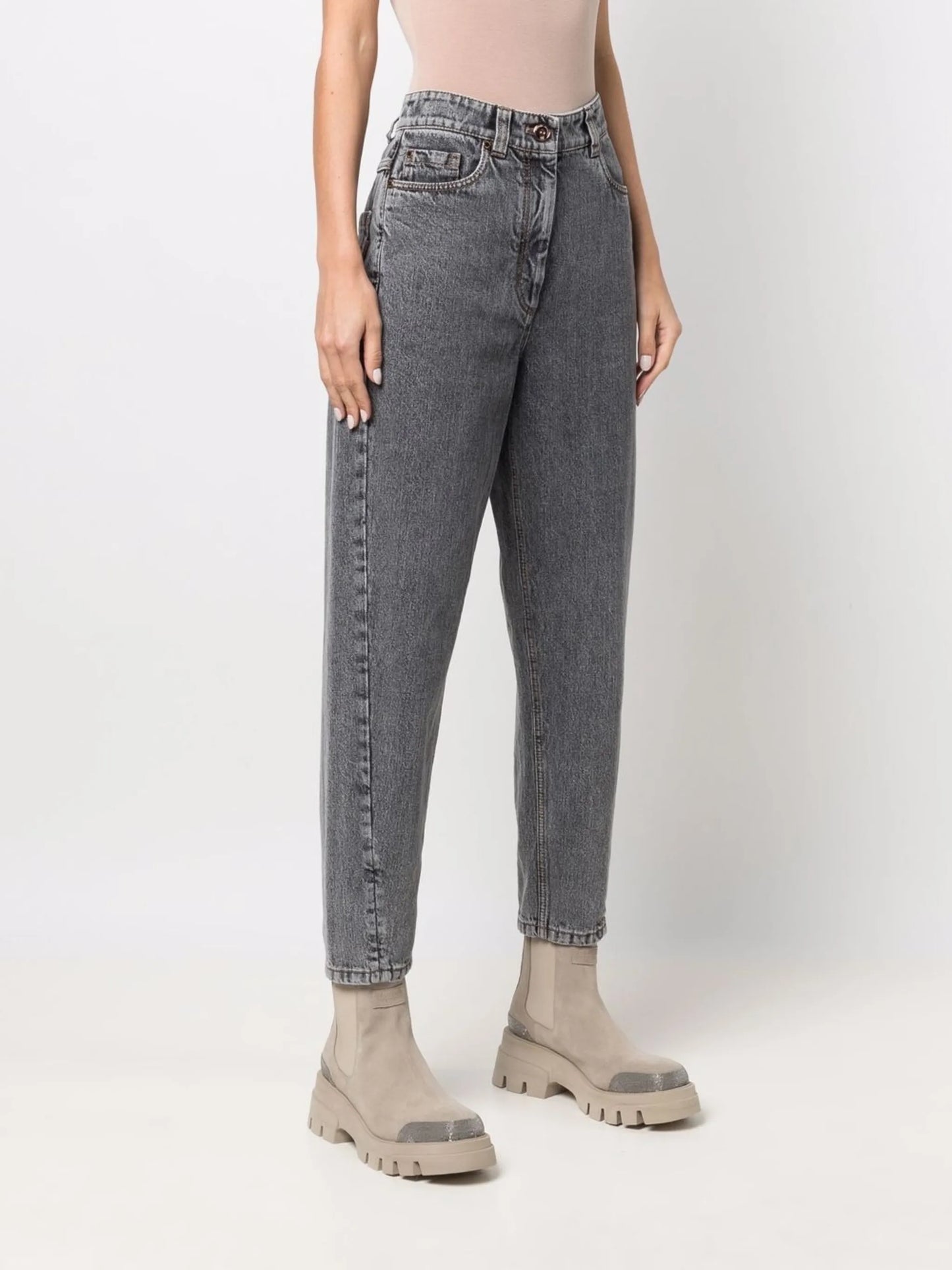 stonewash tapered-leg jeans
