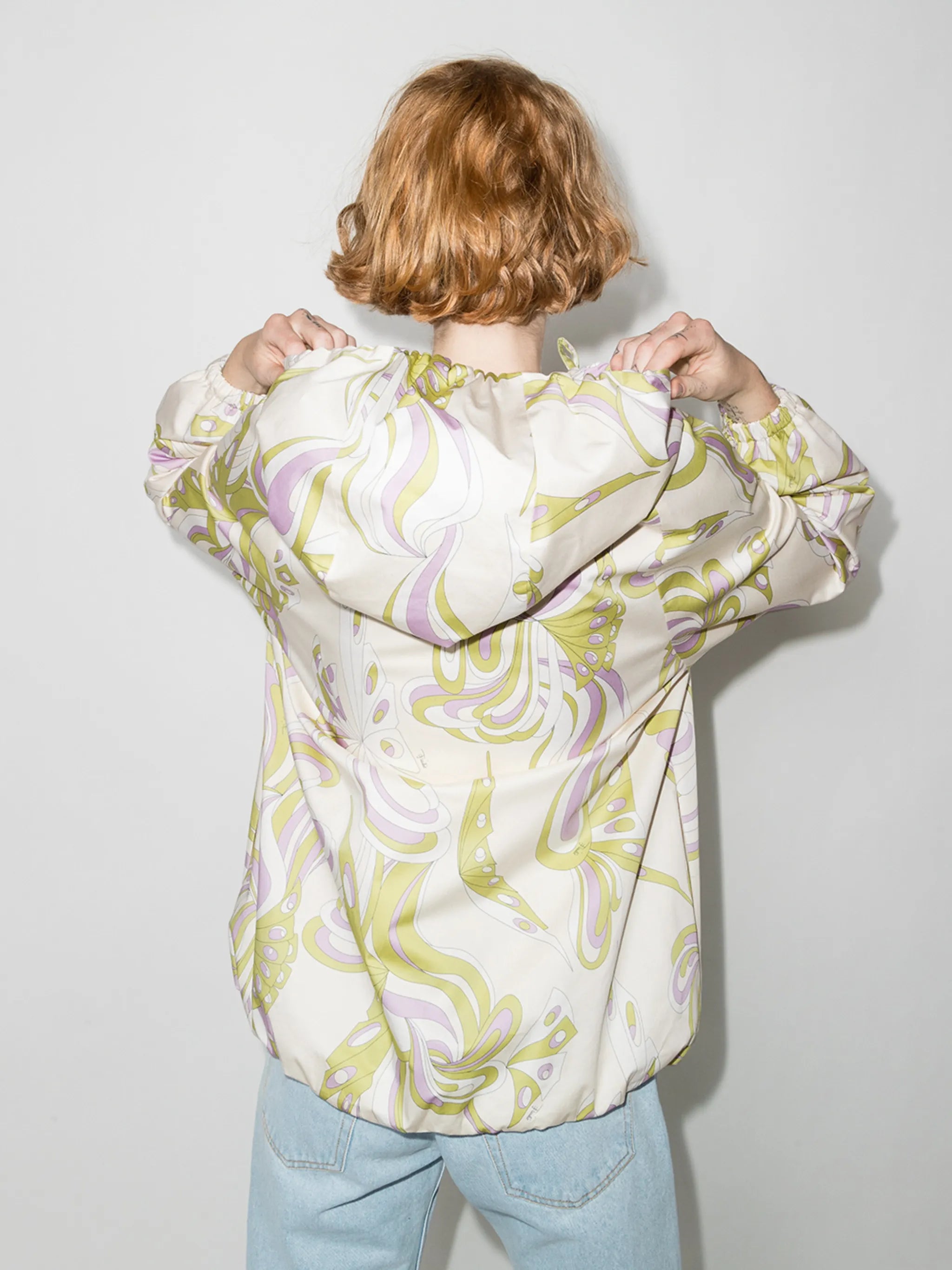 Farfalle print zip-up parka