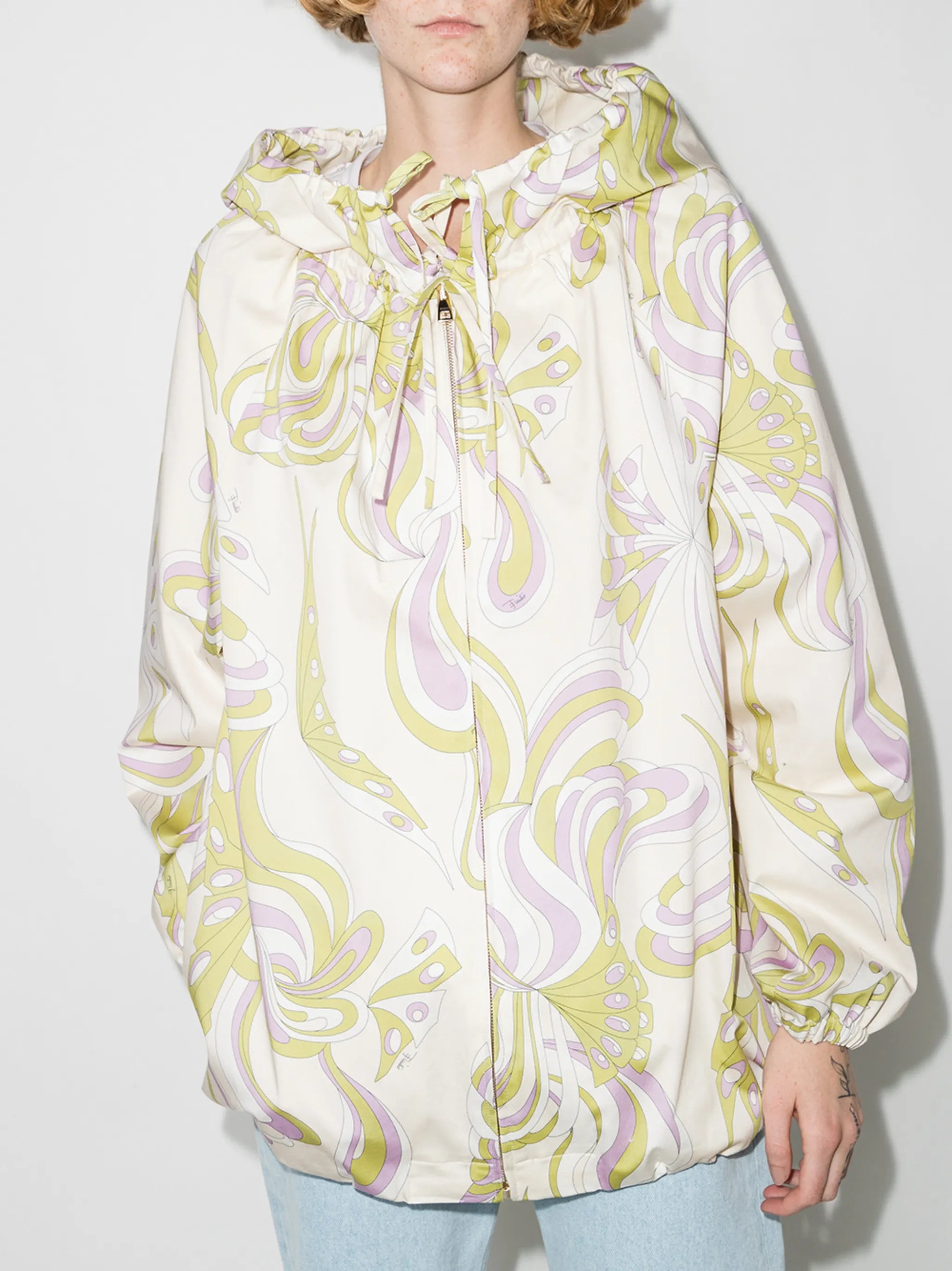 Farfalle print zip-up parka