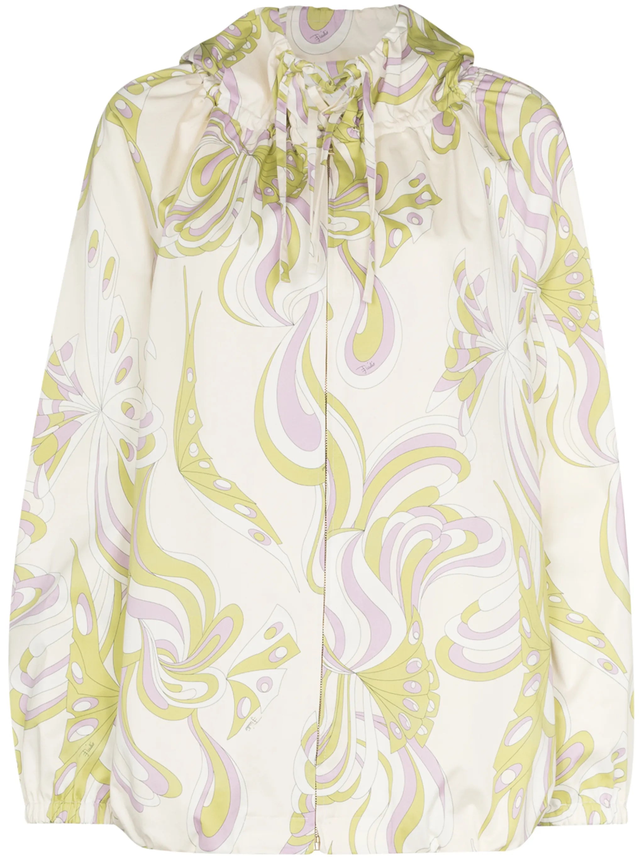 Farfalle print zip-up parka