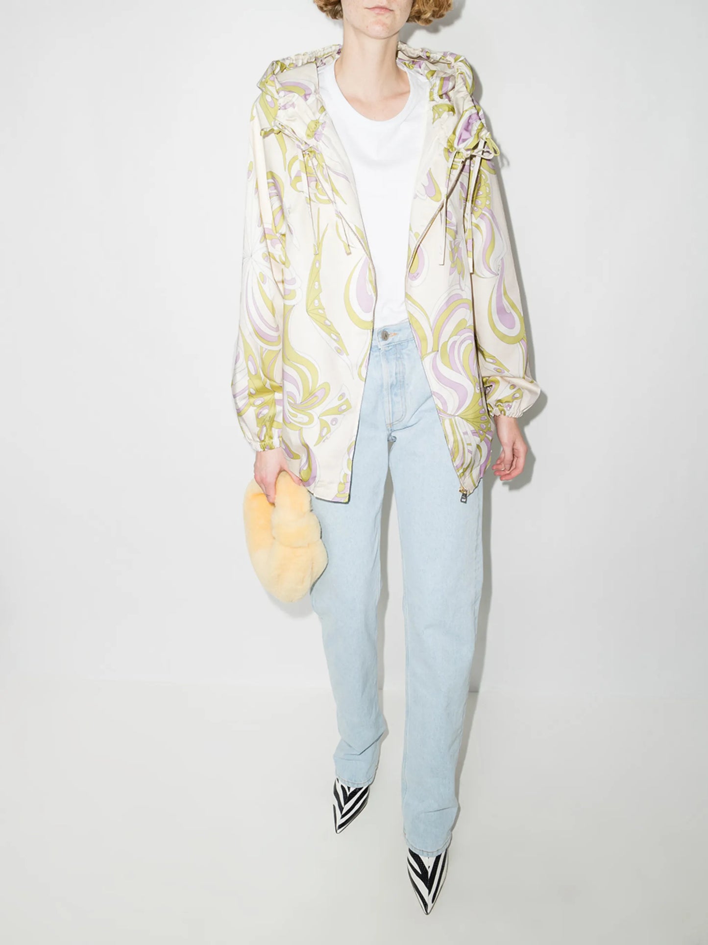 Farfalle print zip-up parka