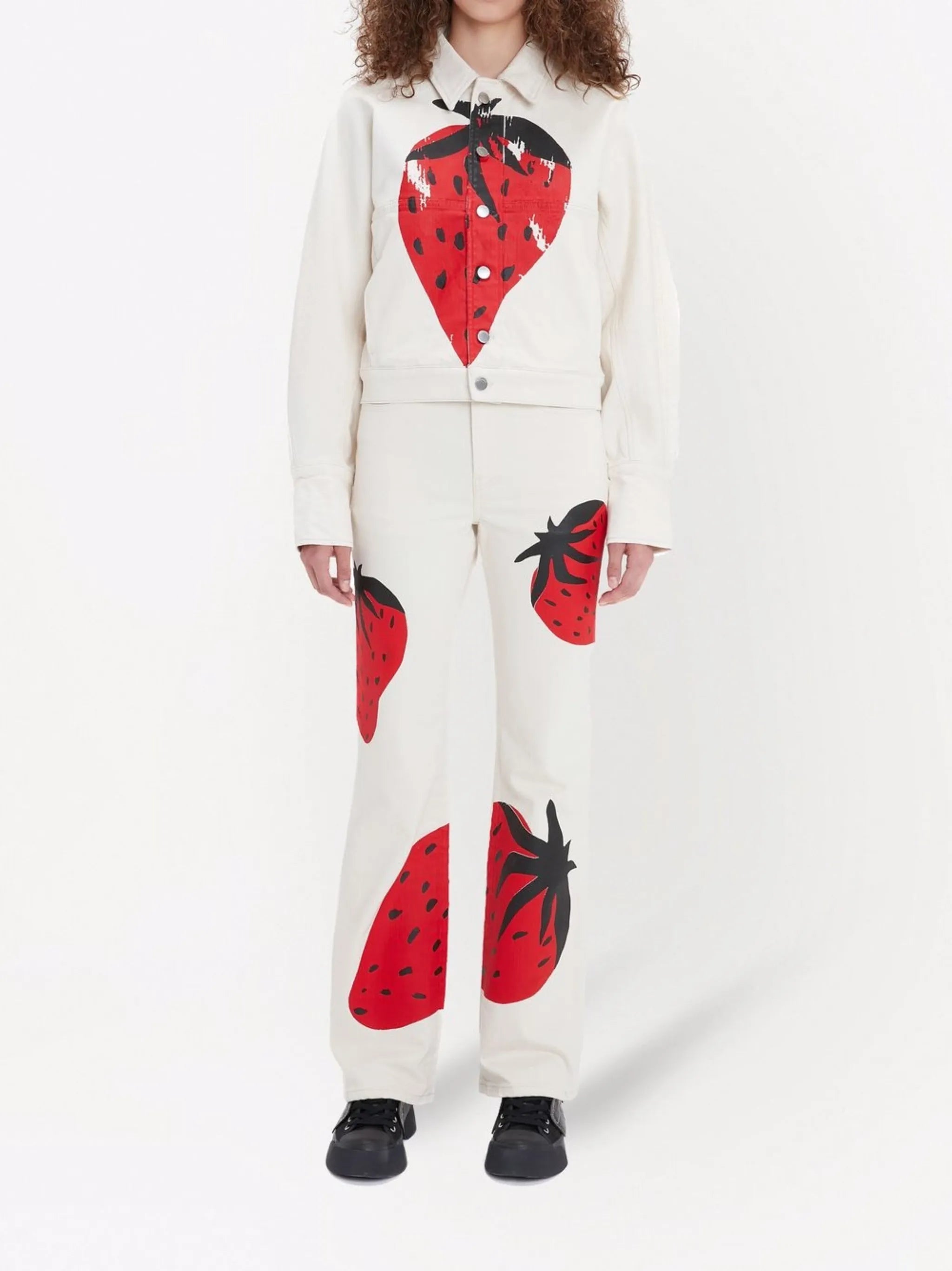 strawberry-print denim jacket