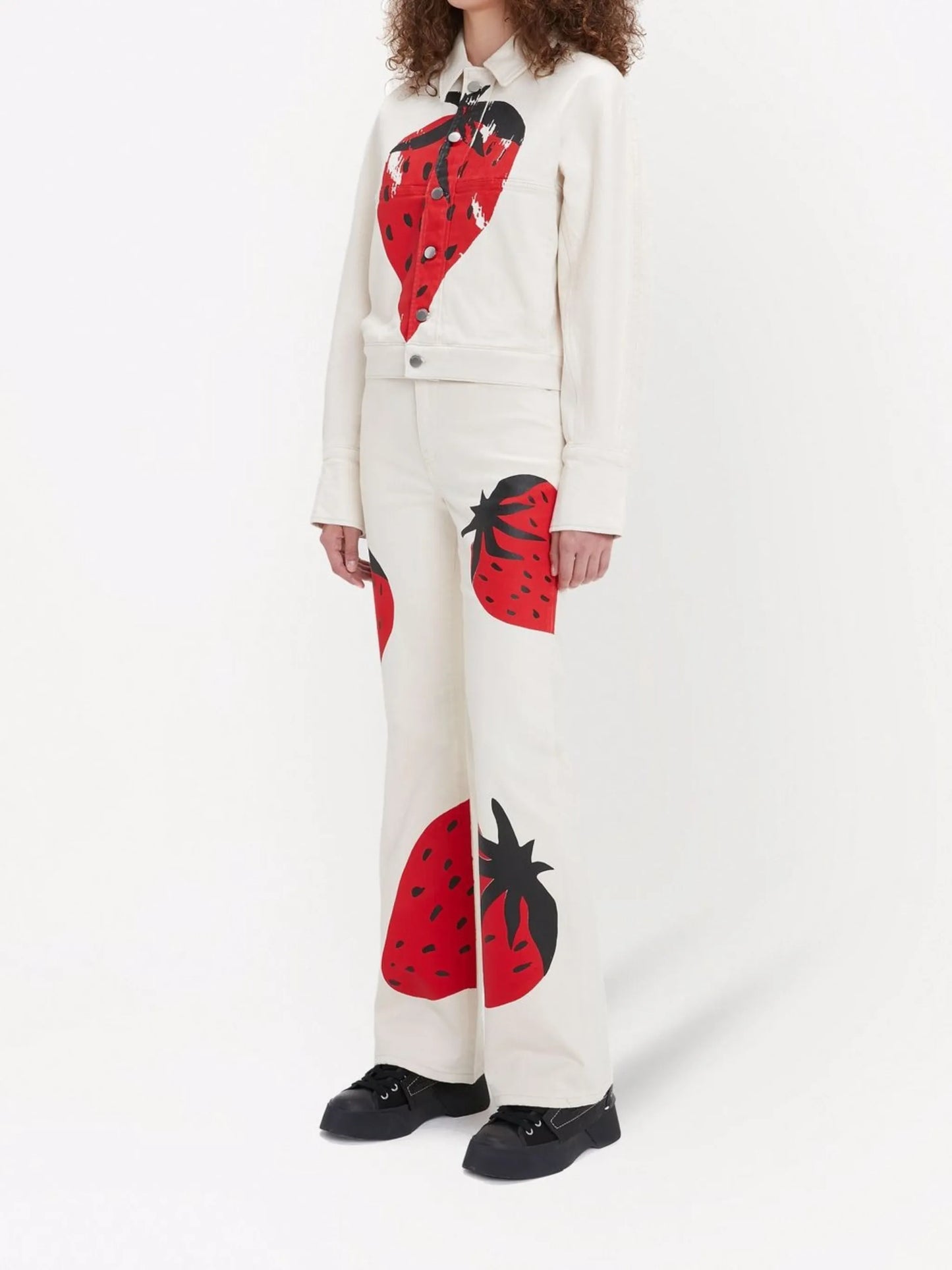 strawberry-print denim jacket