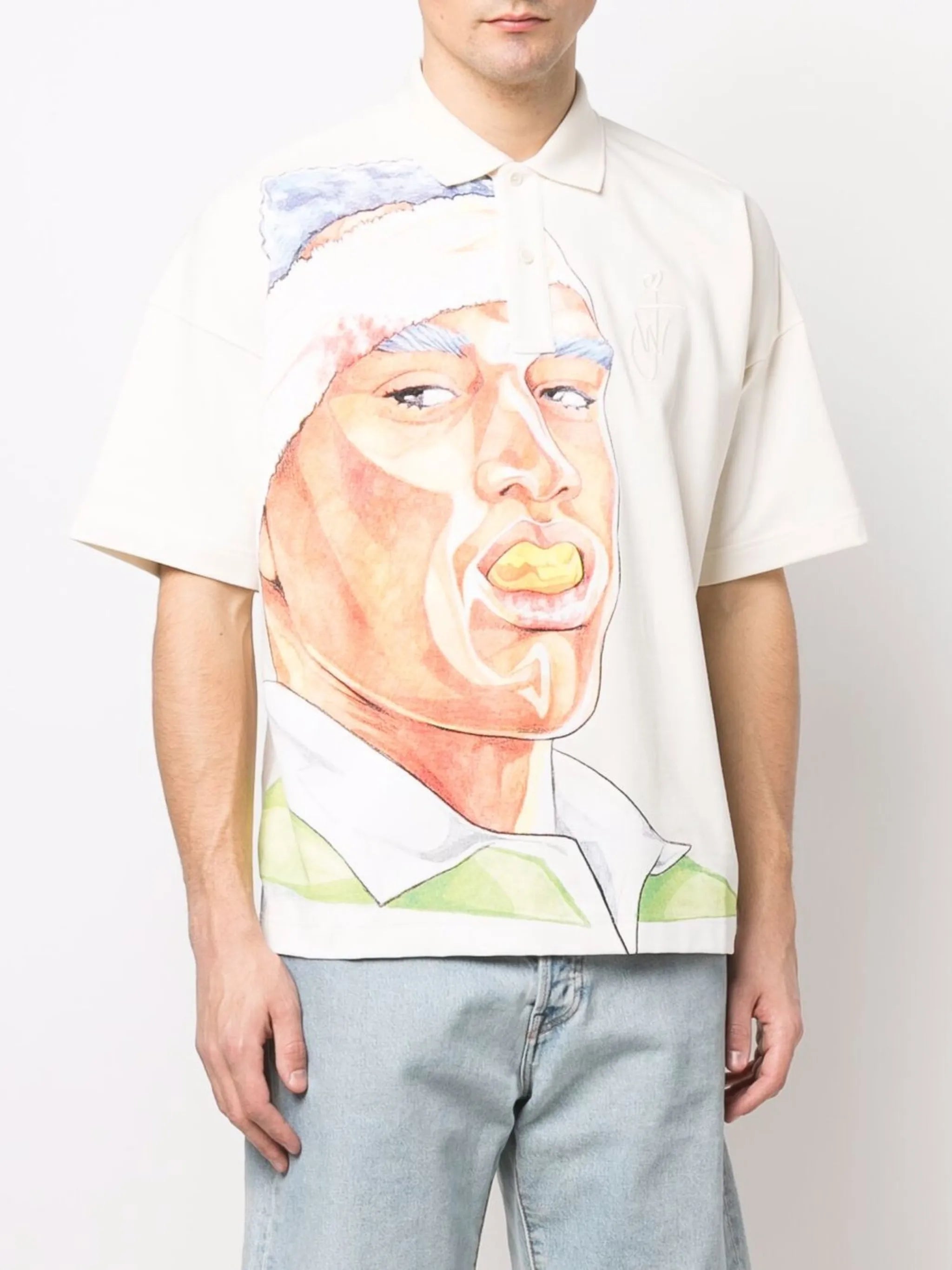 graphic-print cotton polo shirt