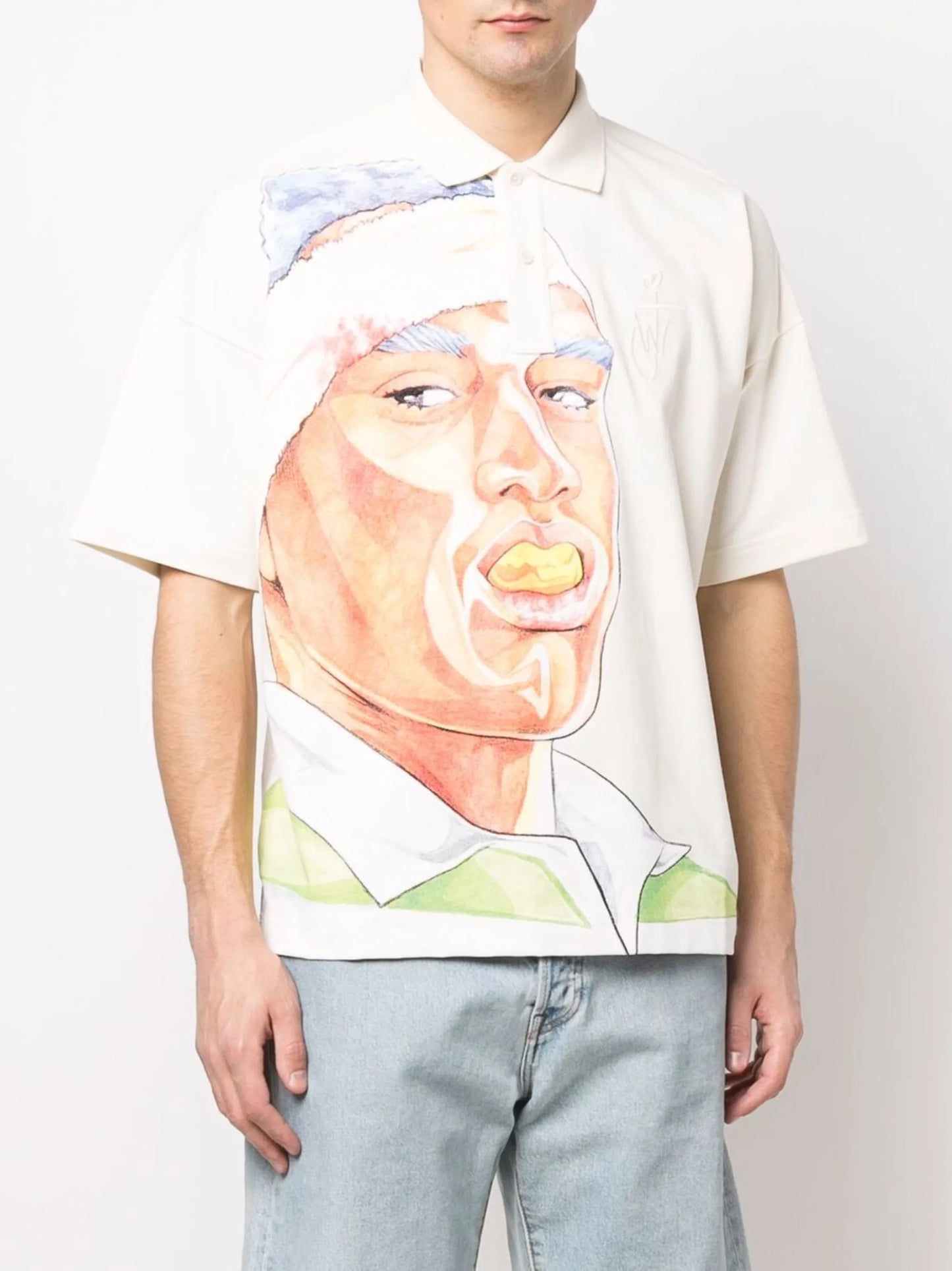 graphic-print cotton polo shirt