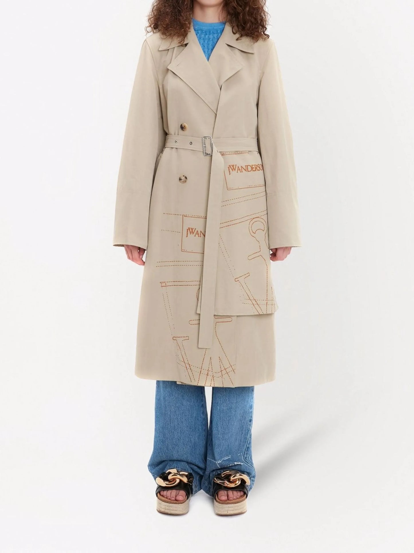 logo-print trench coat