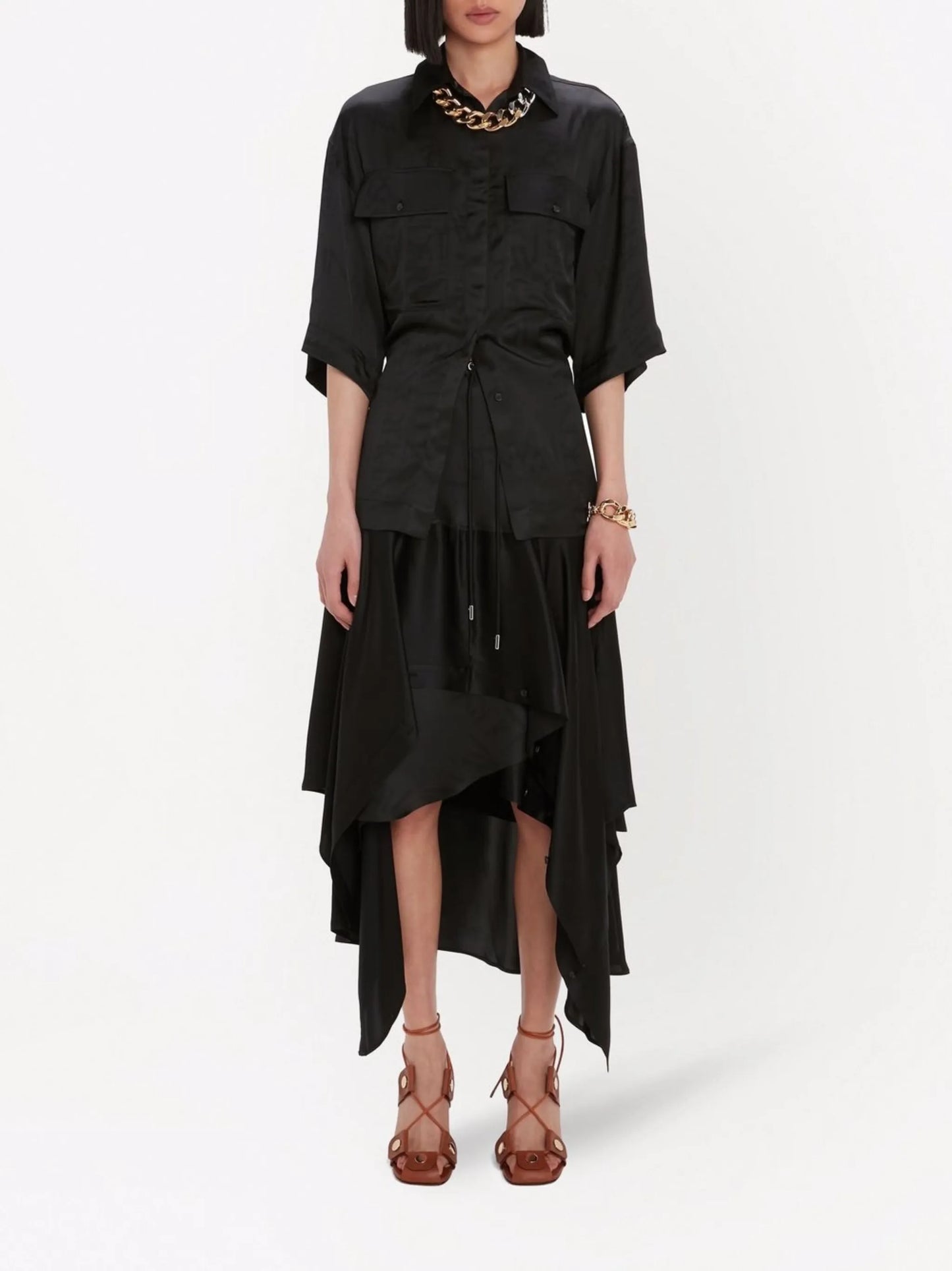 layered asymmetric midi skirt
