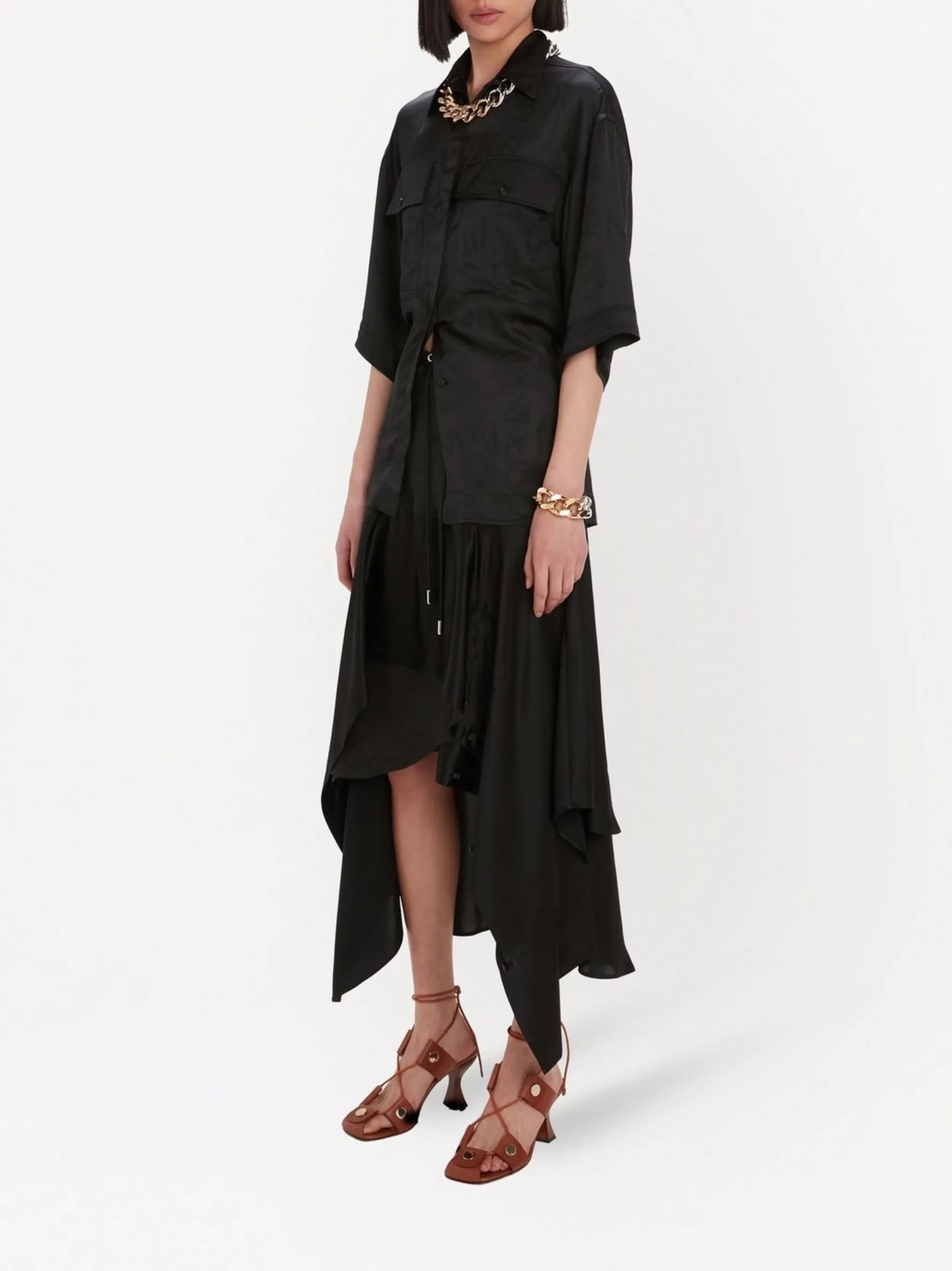 layered asymmetric midi skirt