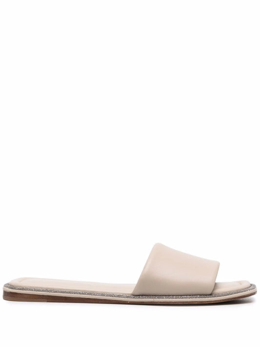 monili-embellished leather slides