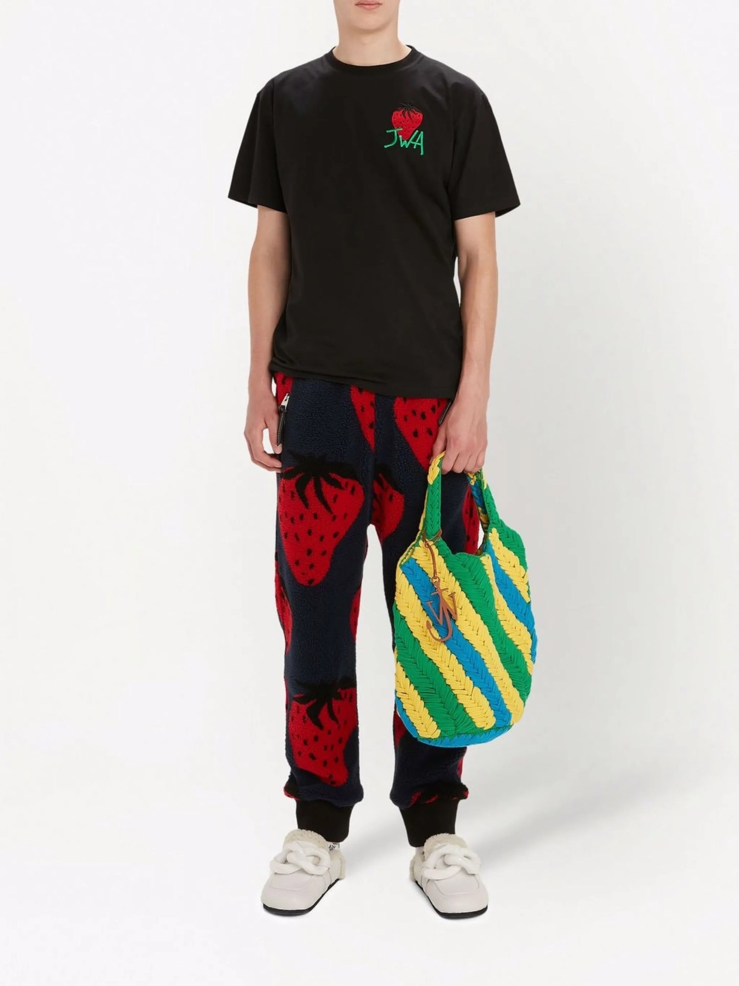 strawberry-embroidered cotton T-shirt