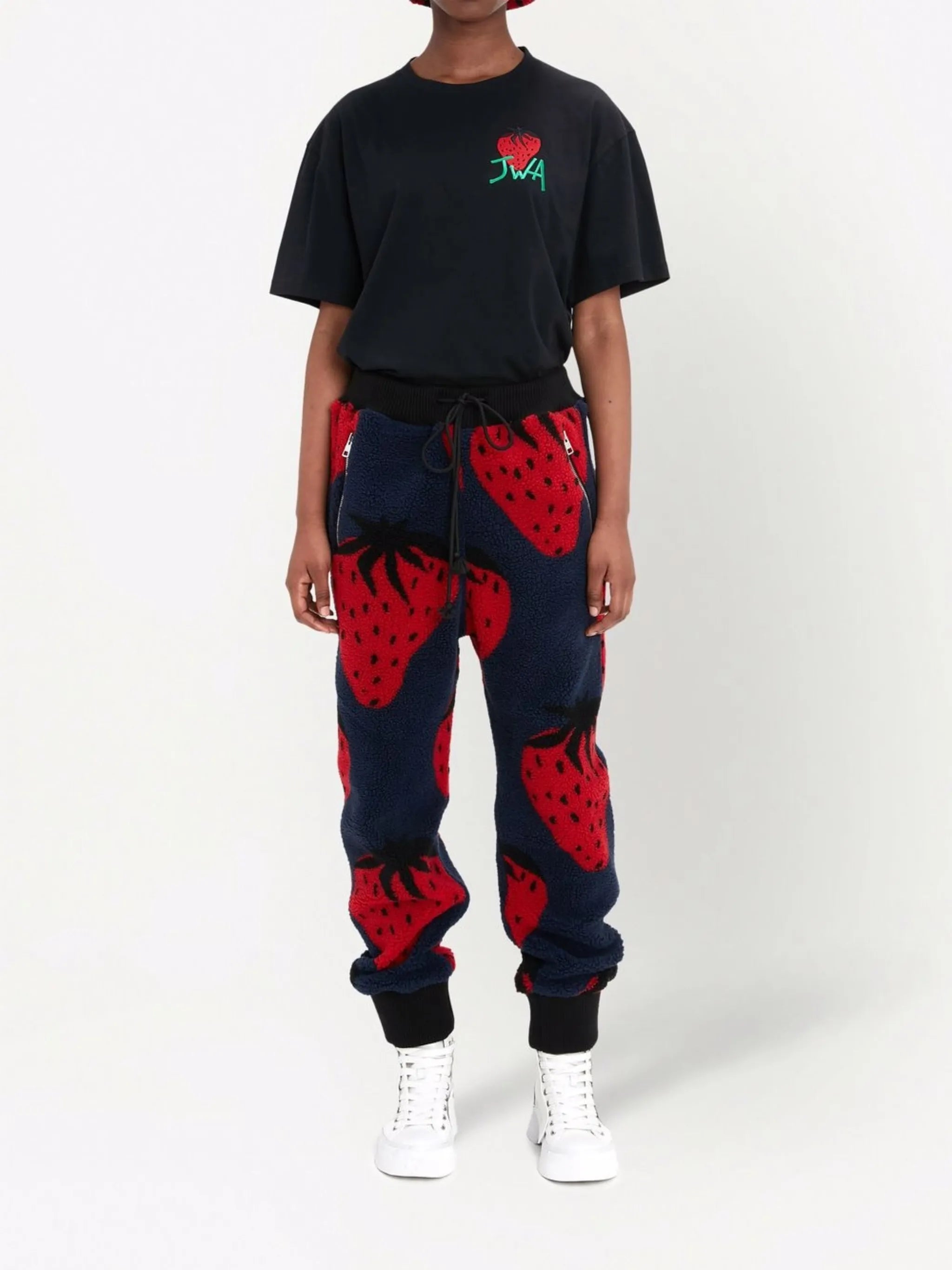 strawberry-embroidered cotton T-shirt