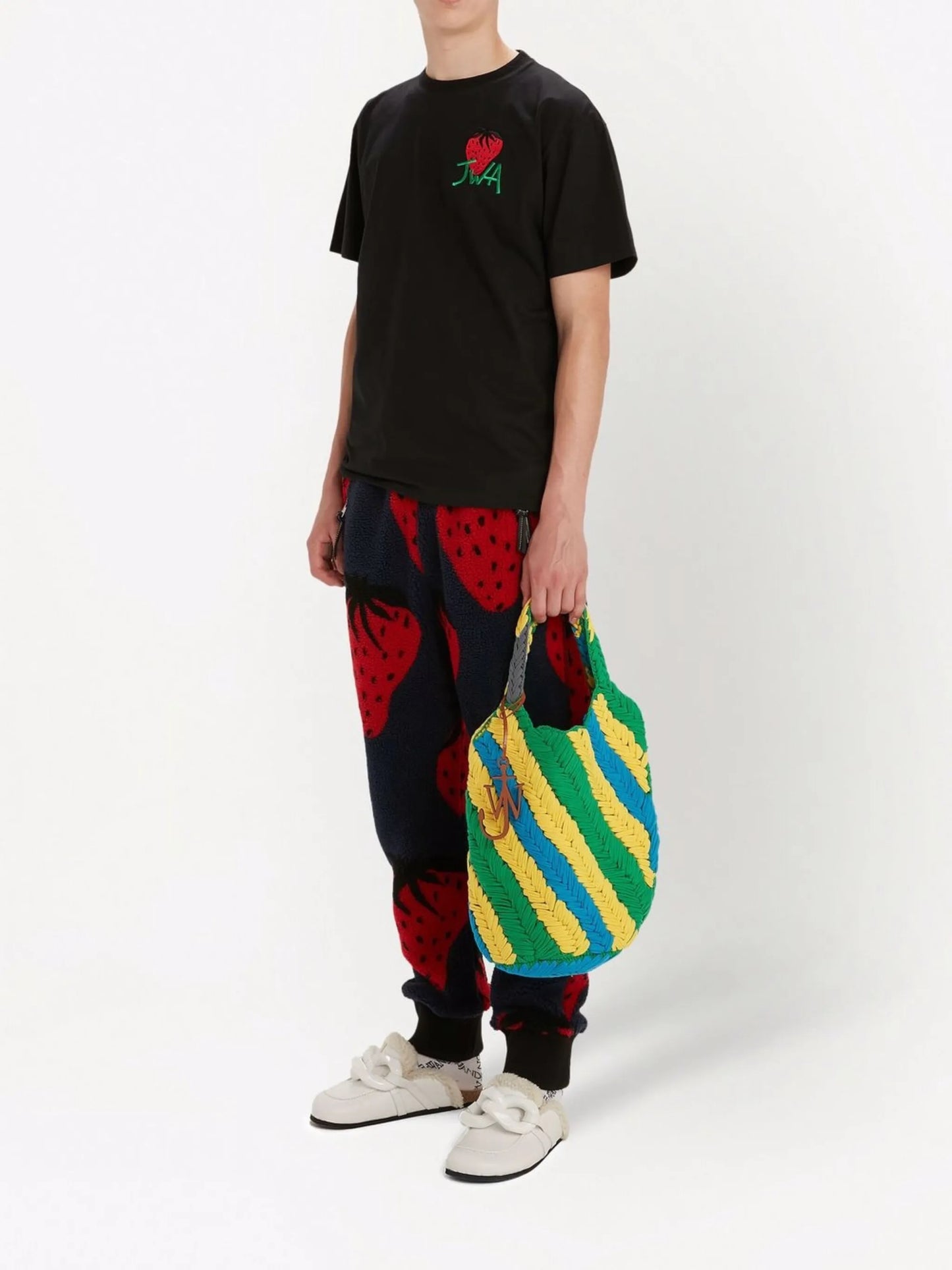 strawberry-embroidered cotton T-shirt