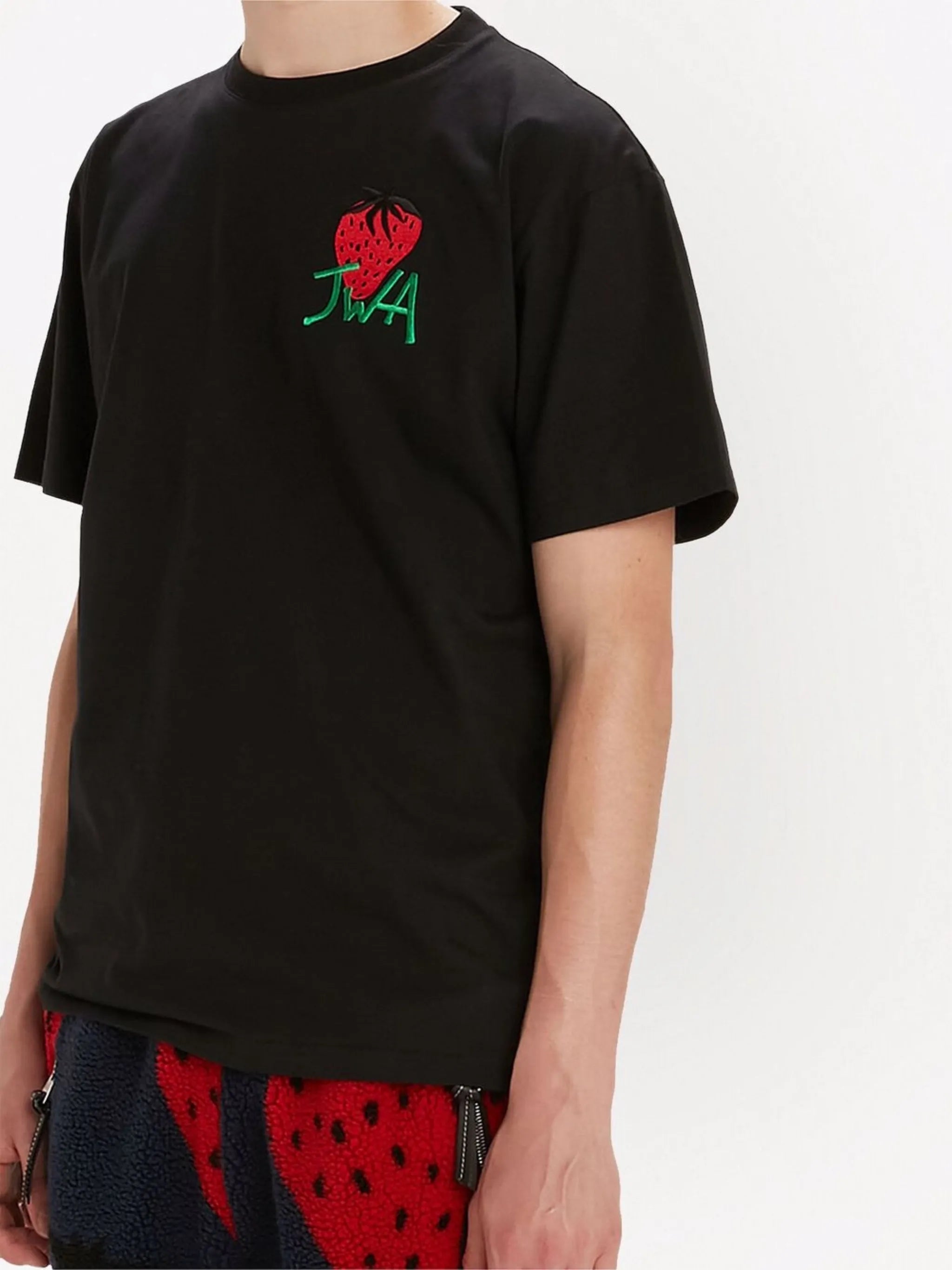 strawberry-embroidered cotton T-shirt