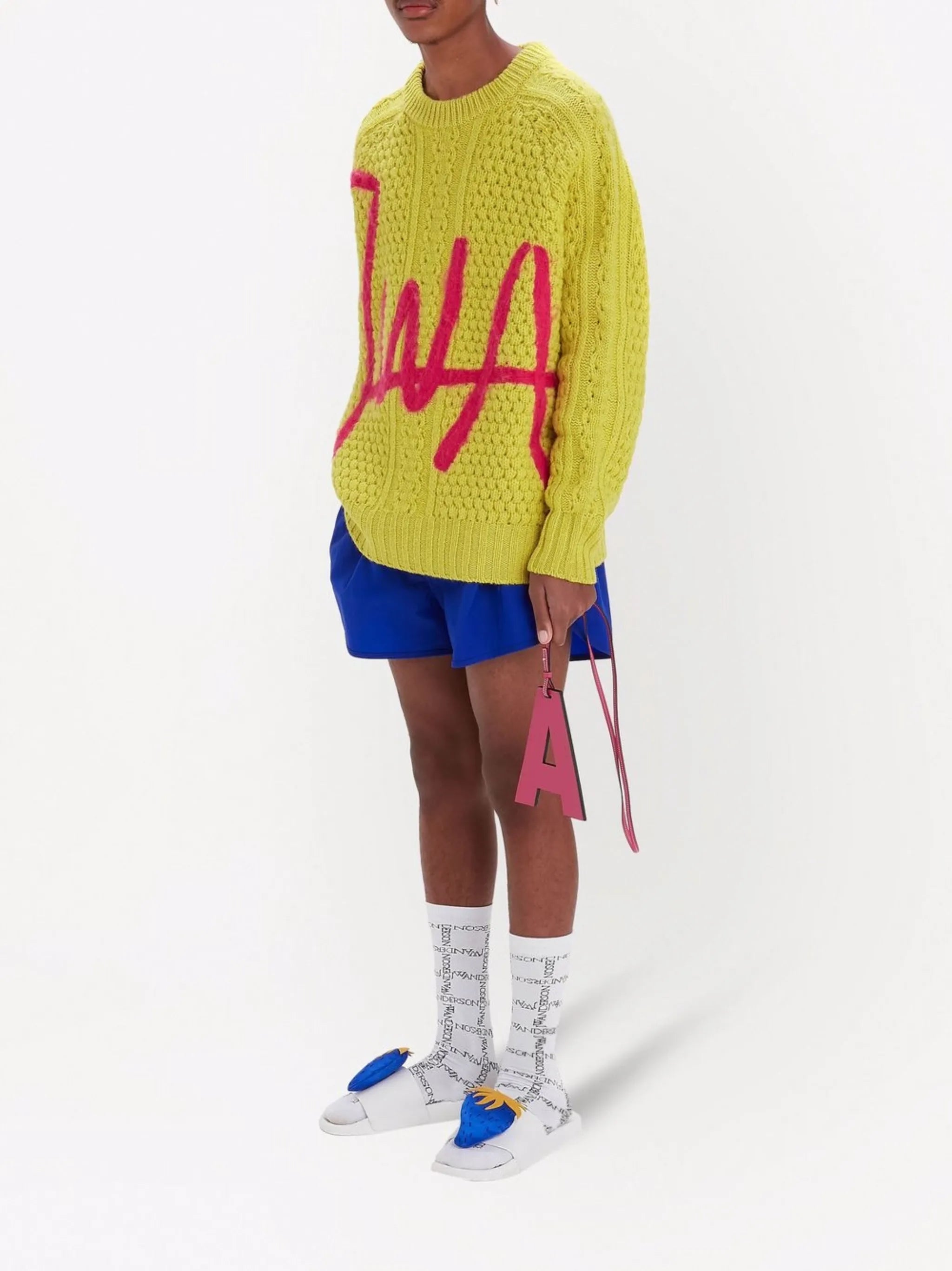 logo-print cable knit jumper