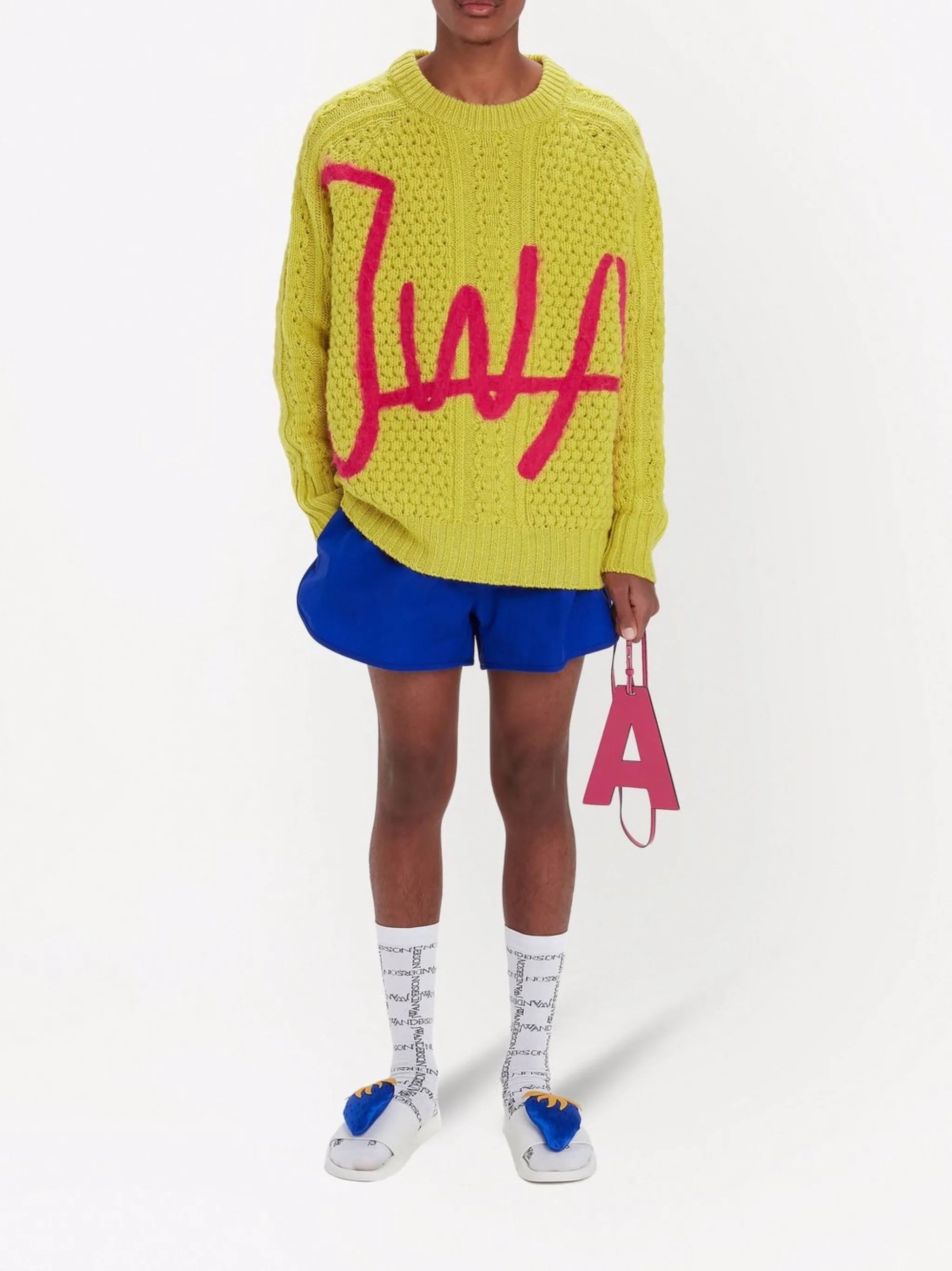 logo-print cable knit jumper