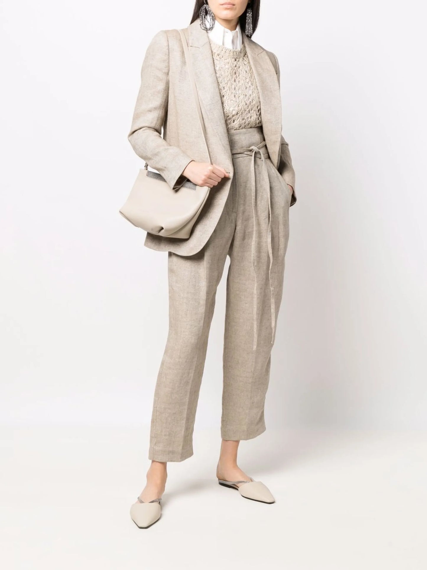 high-waisted linen-blend trousers