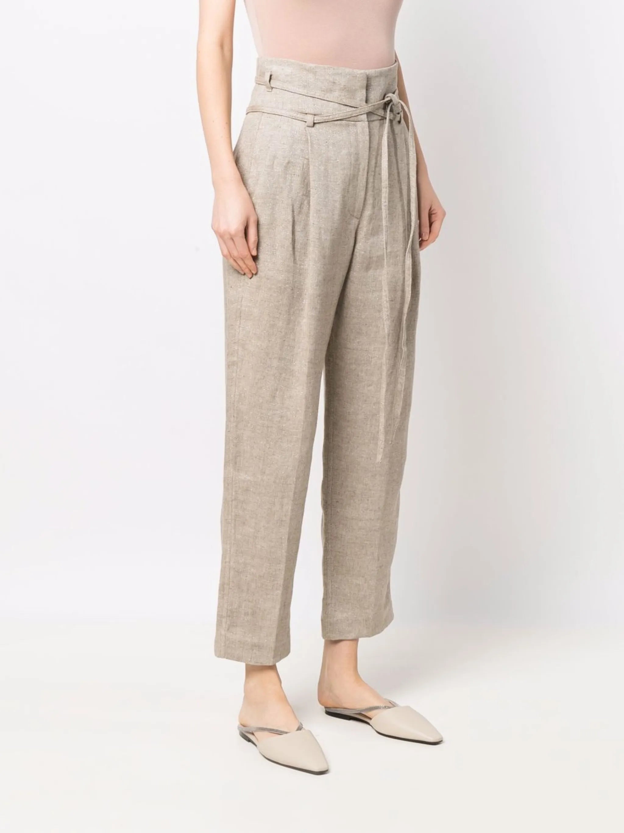 high-waisted linen-blend trousers