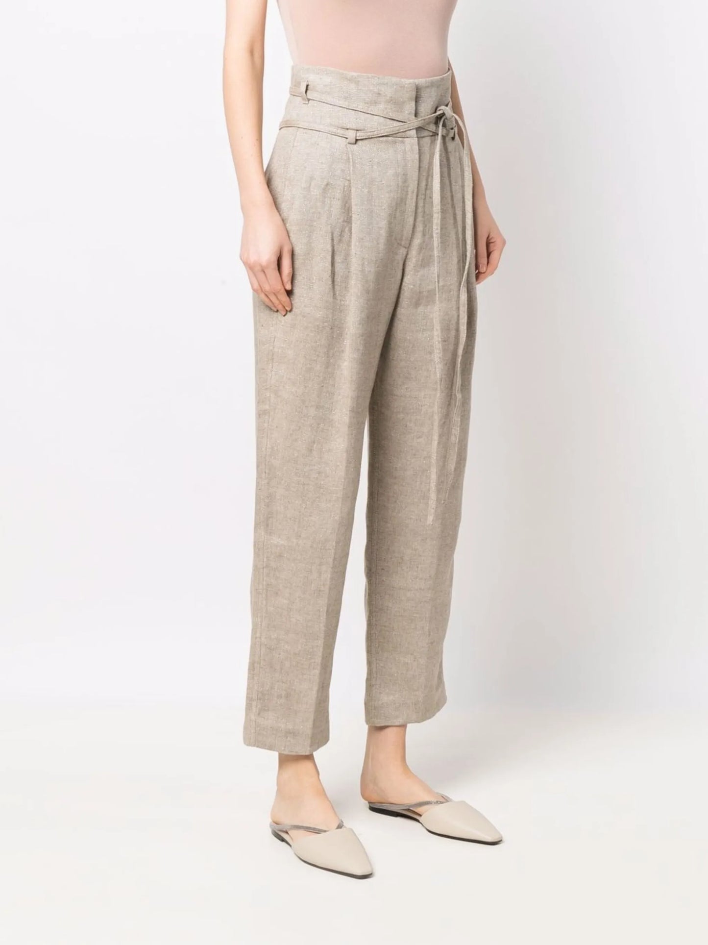 high-waisted linen-blend trousers