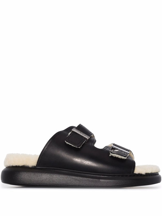 Oversized shearling sandals