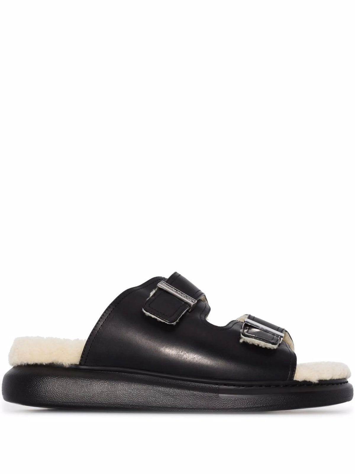 Oversized shearling sandals