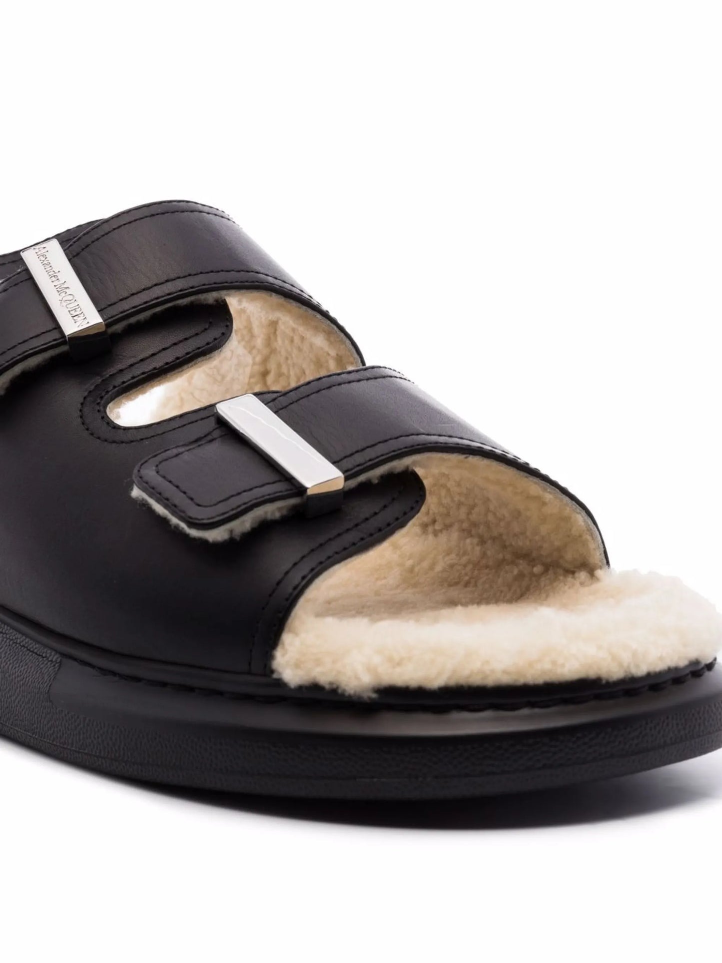Oversized shearling sandals