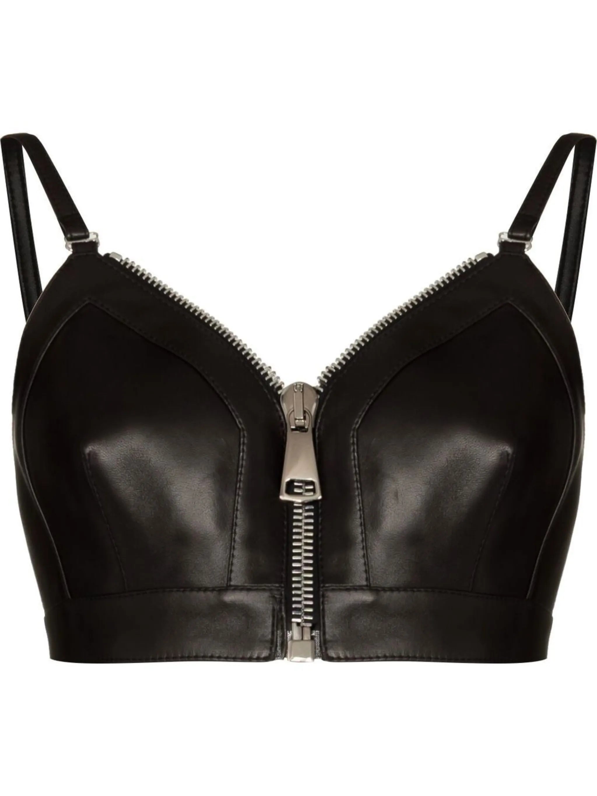 zip-front cropped leather top