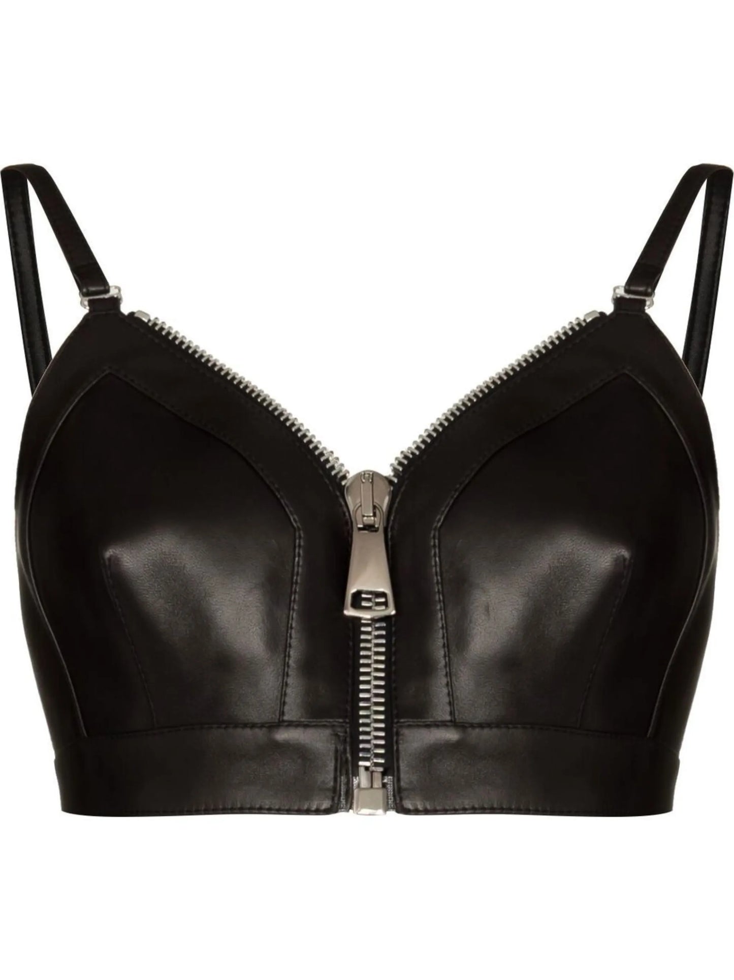 zip-front cropped leather top