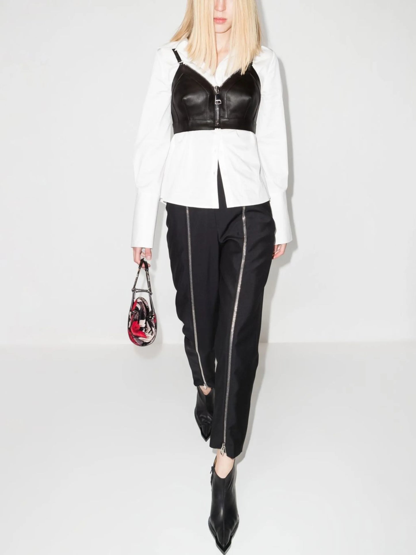 zip-front cropped leather top