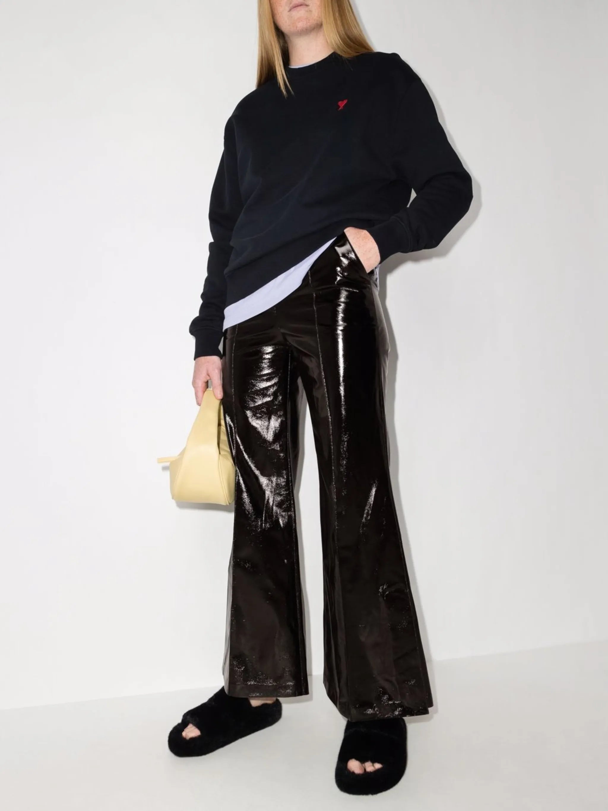 Jayne coated flared trousers