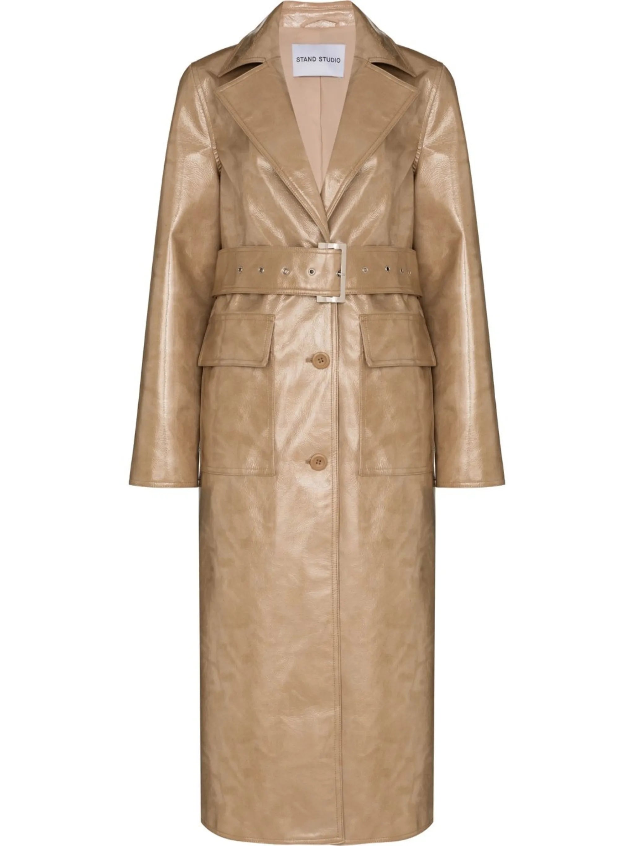 Vada faux-leather single-breasted coat