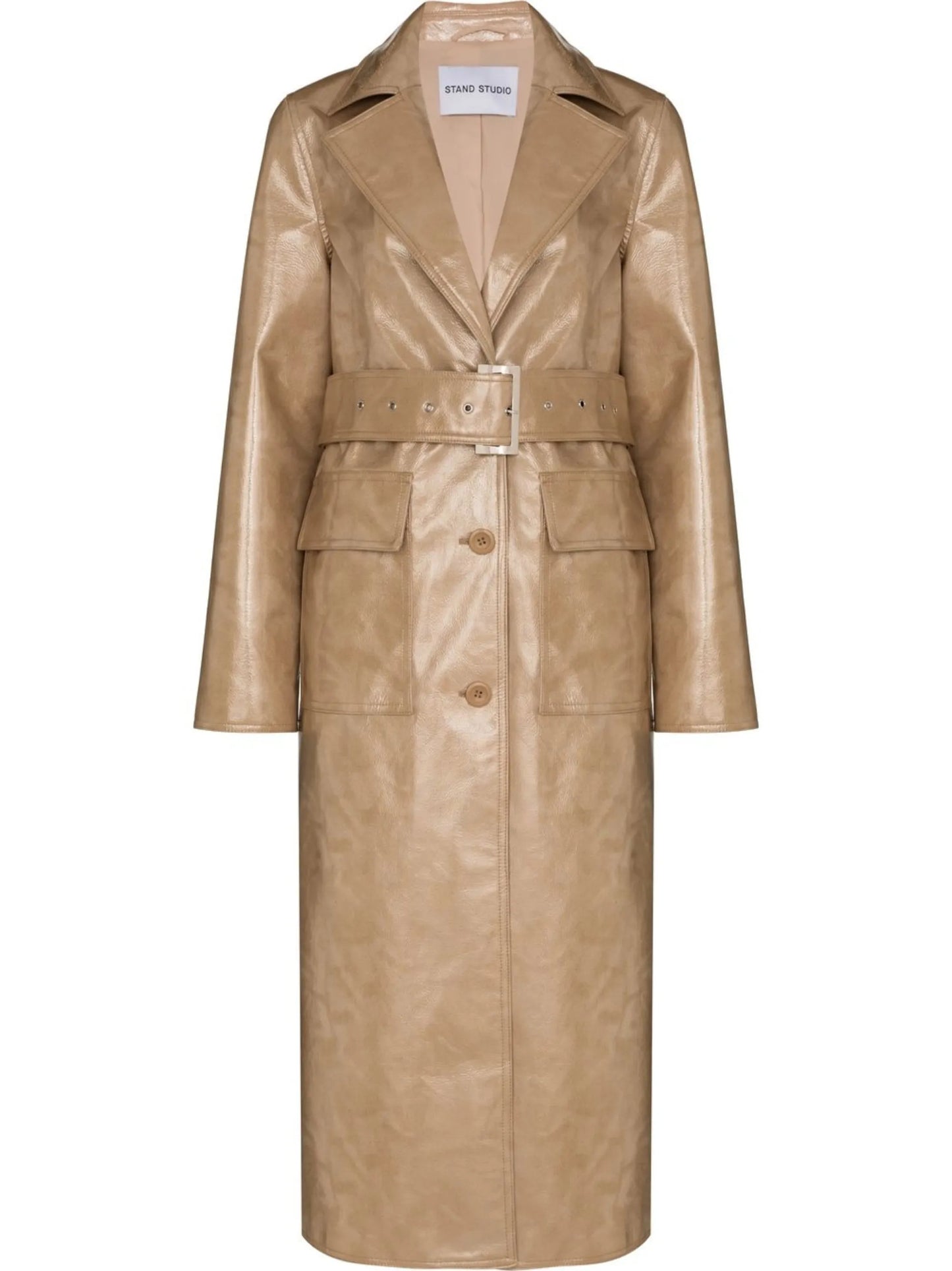 Vada faux-leather single-breasted coat