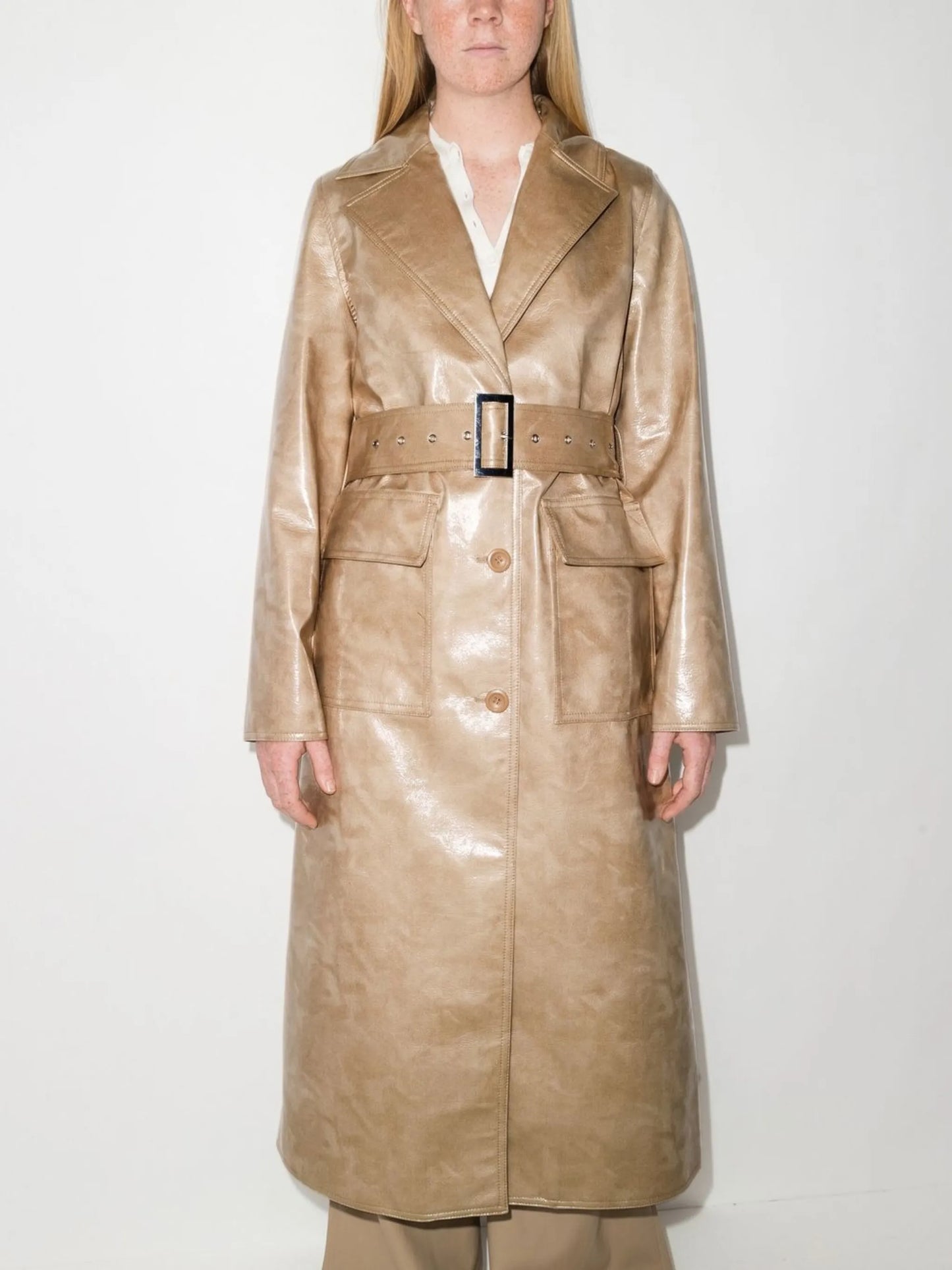 Vada faux-leather single-breasted coat