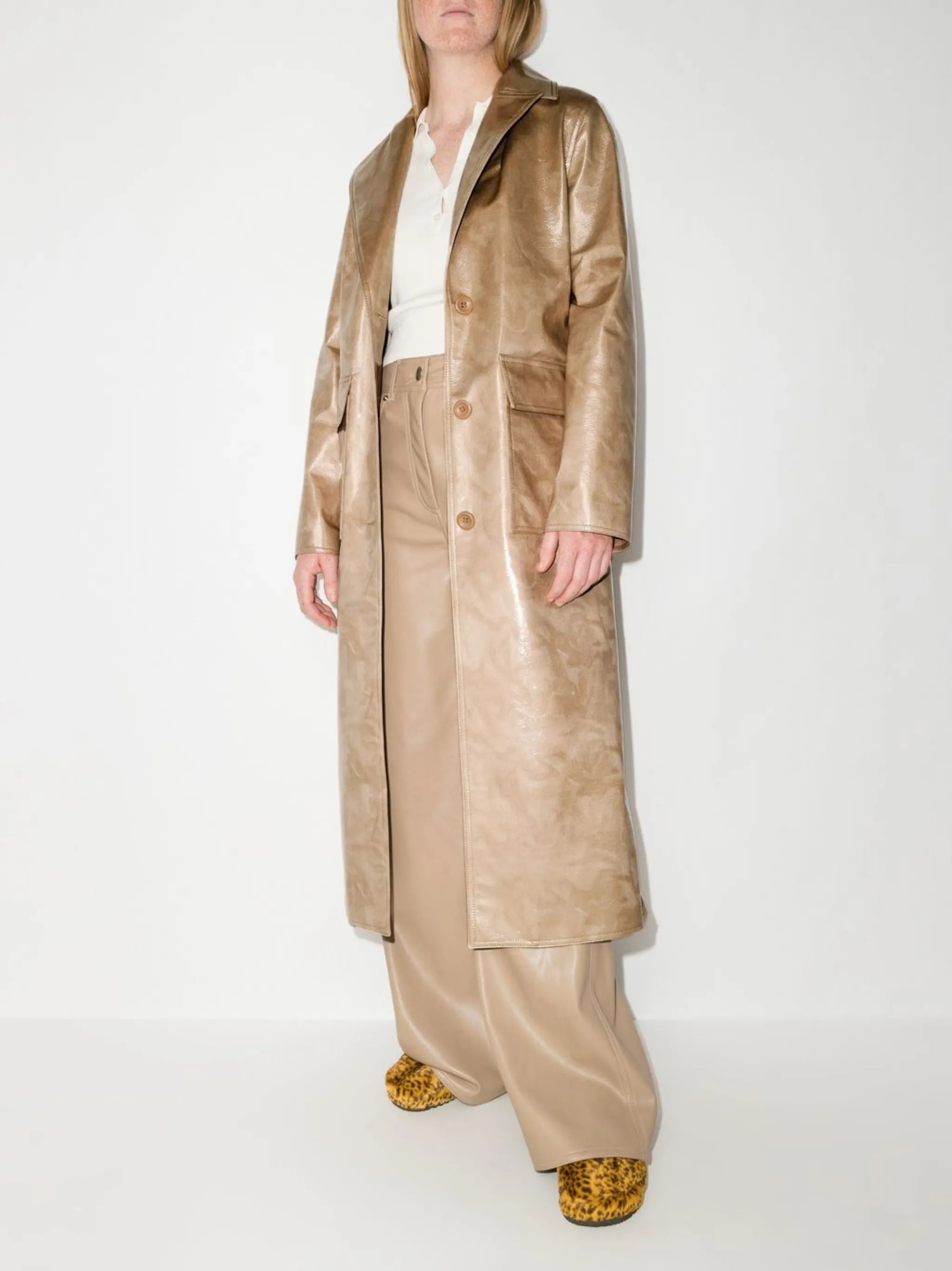 Vada faux-leather single-breasted coat