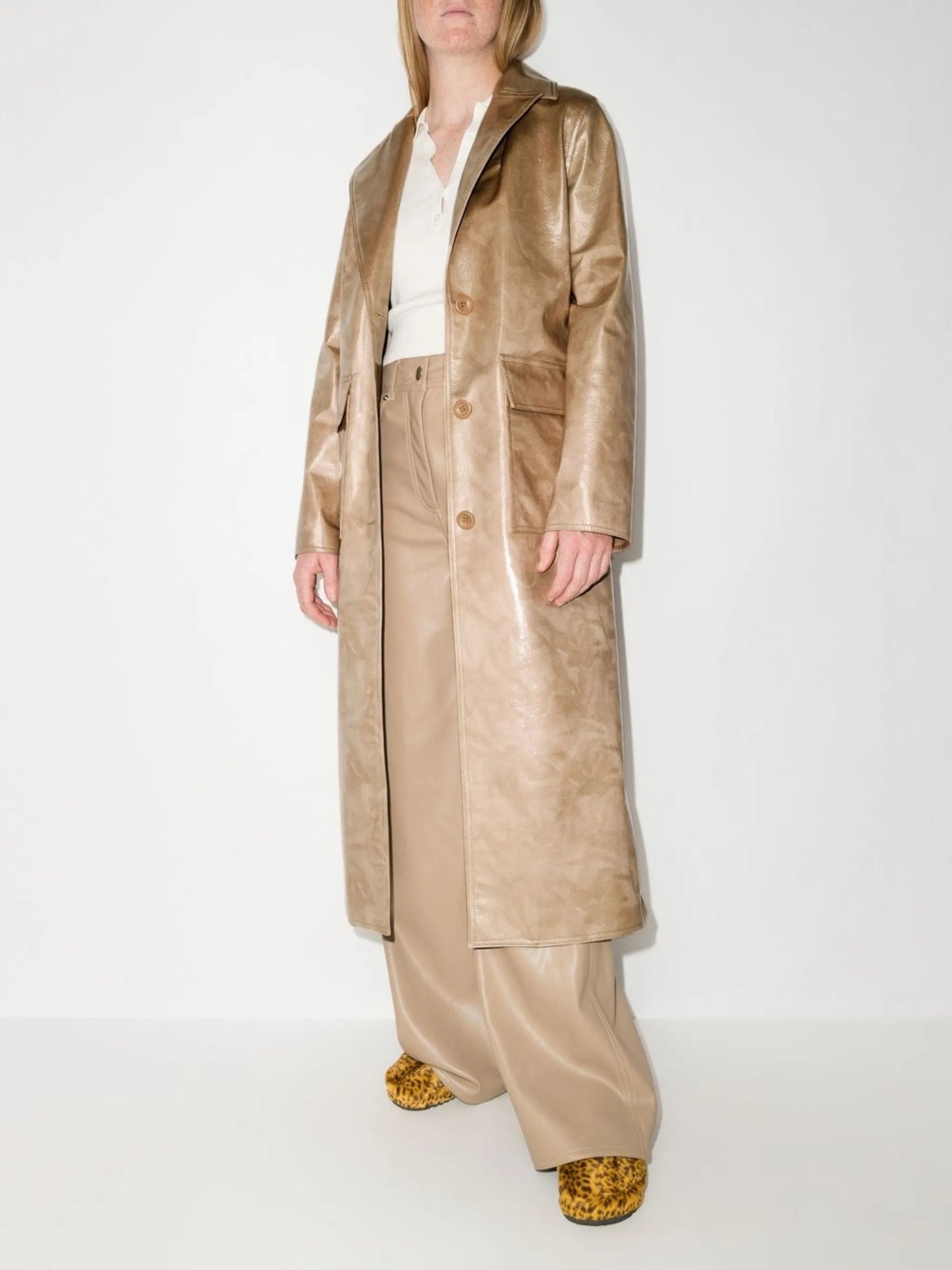 Vada faux-leather single-breasted coat