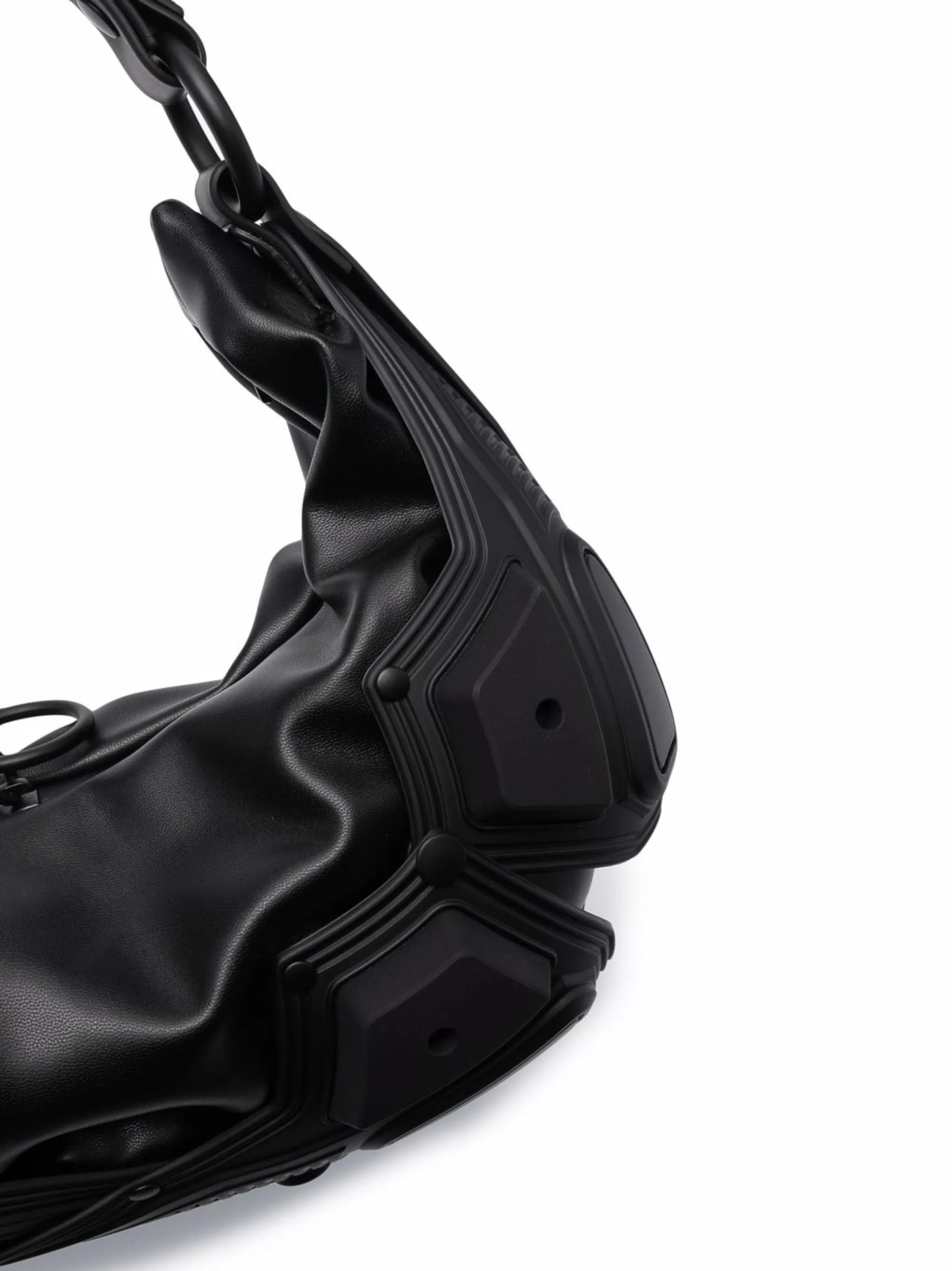 ruched leather shoulder bag
