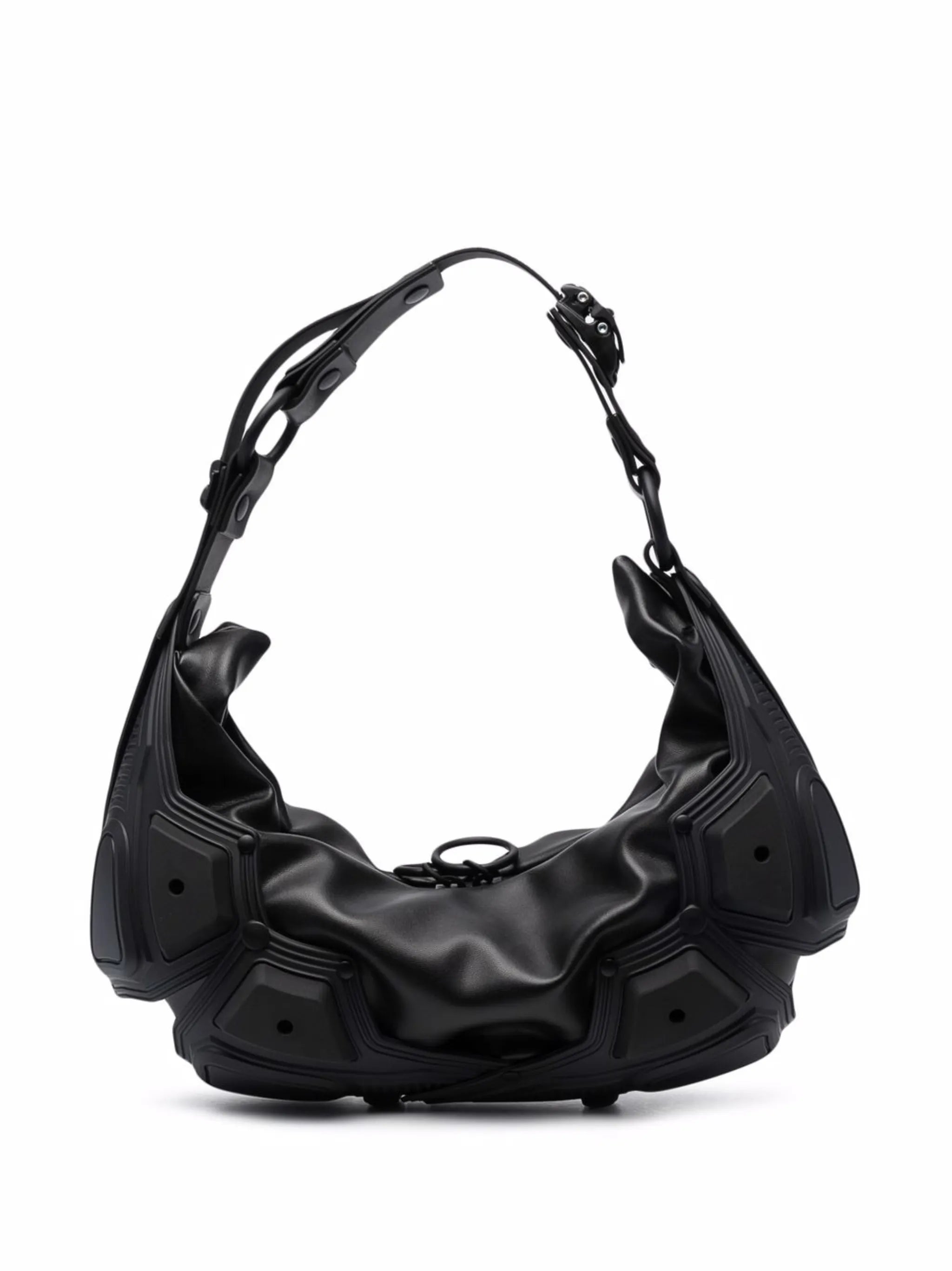 ruched leather shoulder bag