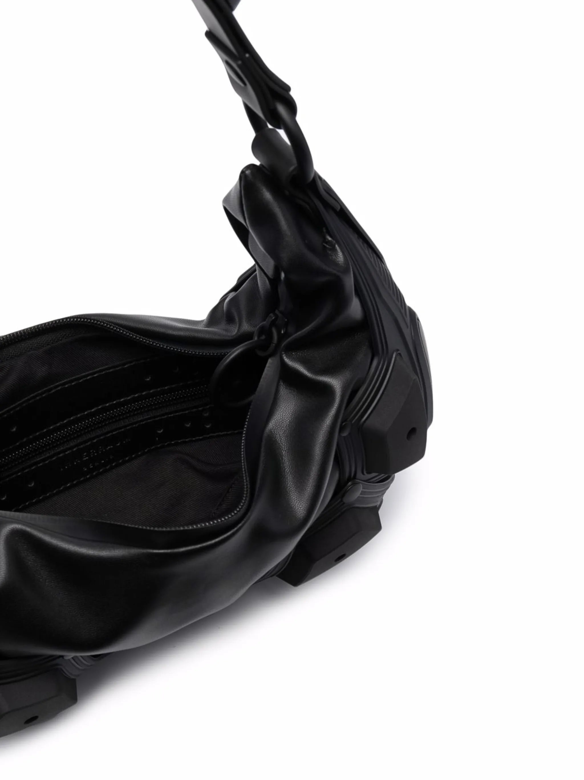 ruched leather shoulder bag