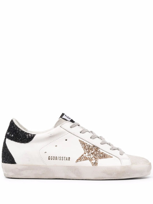 Super-Star trainers in nappa leather with gold glitter star and black glitter heels tab