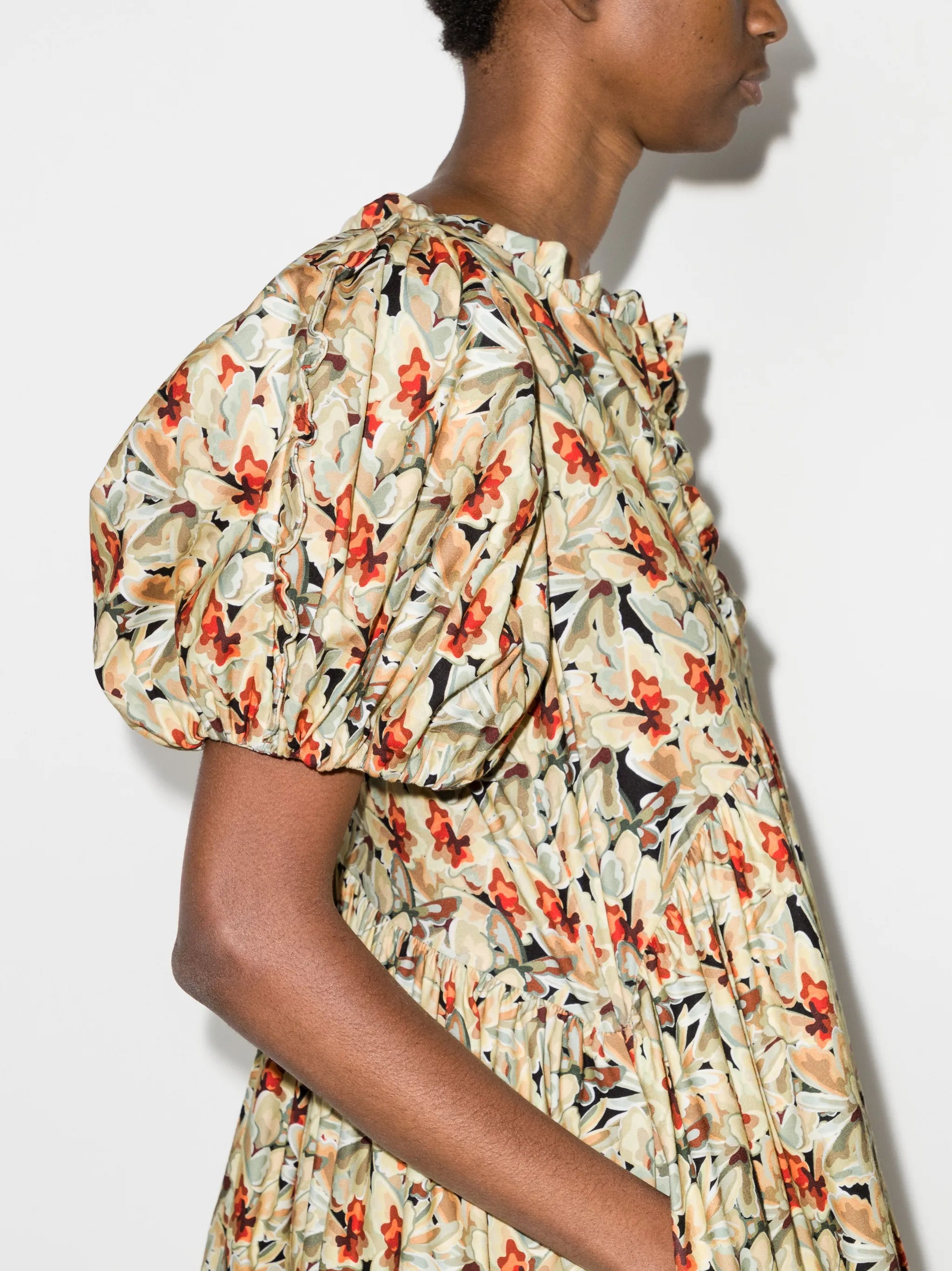 Leana butterfly-print puff-sleeve dress