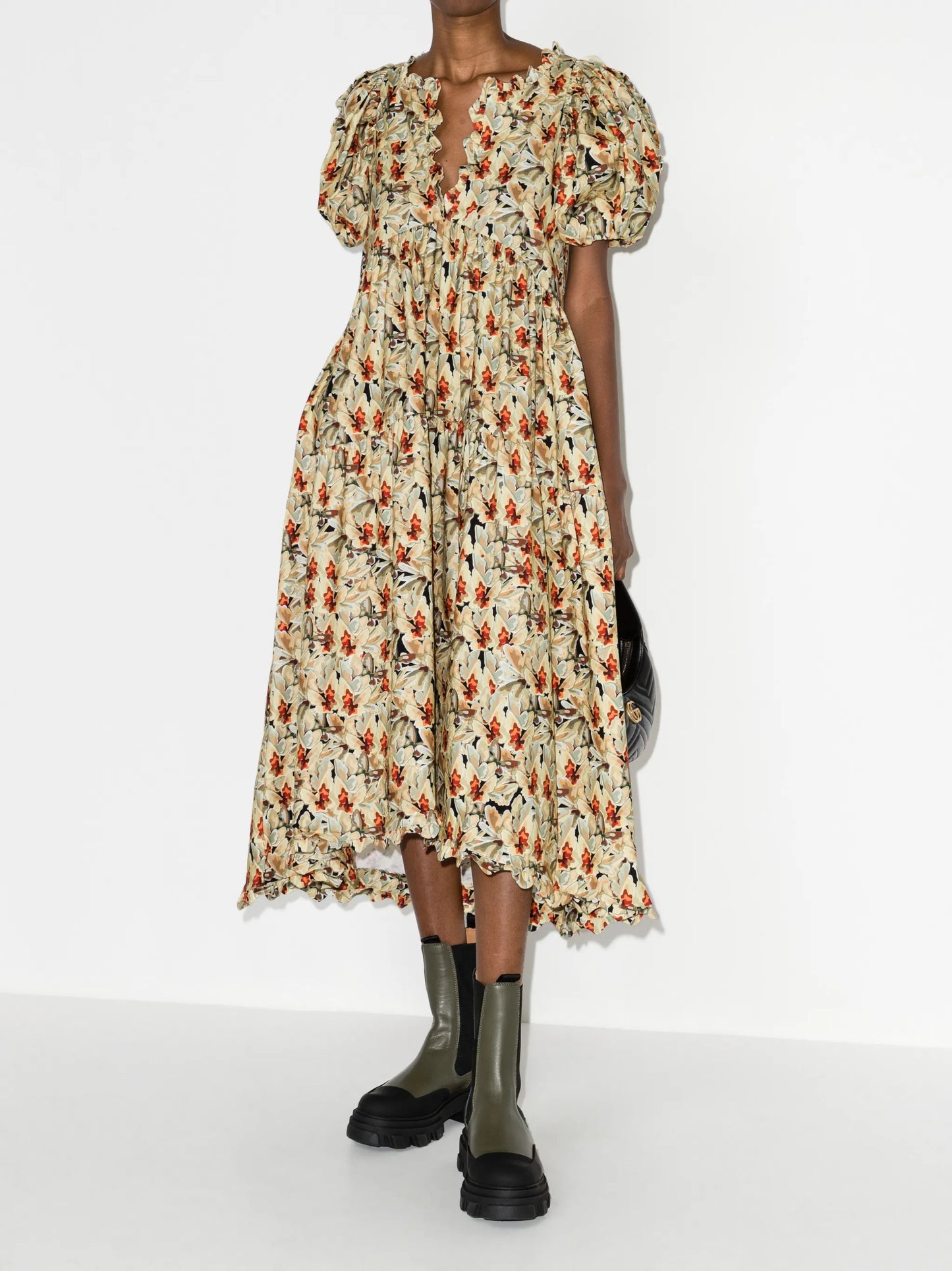 Leana butterfly-print puff-sleeve dress