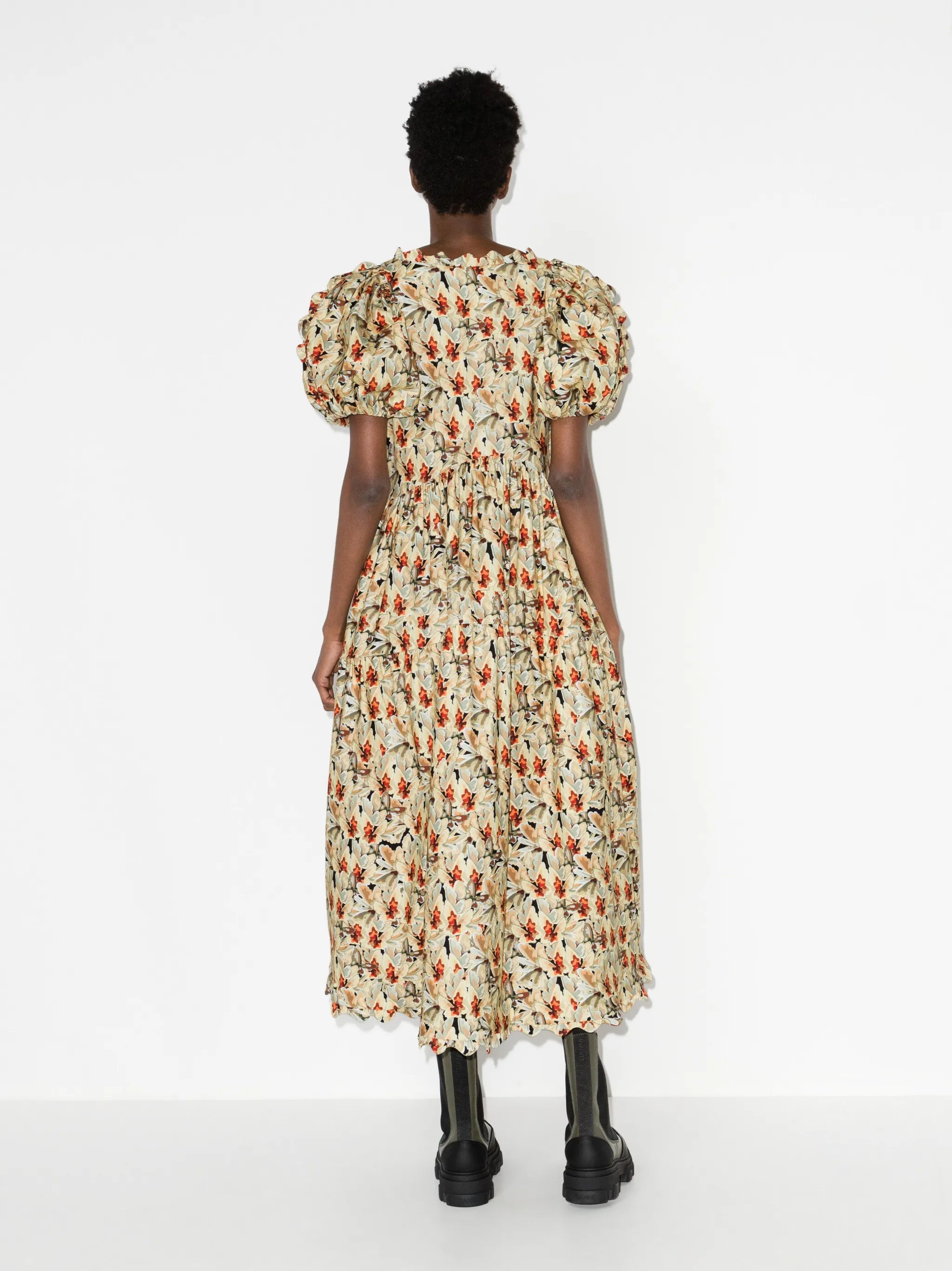 Leana butterfly-print puff-sleeve dress