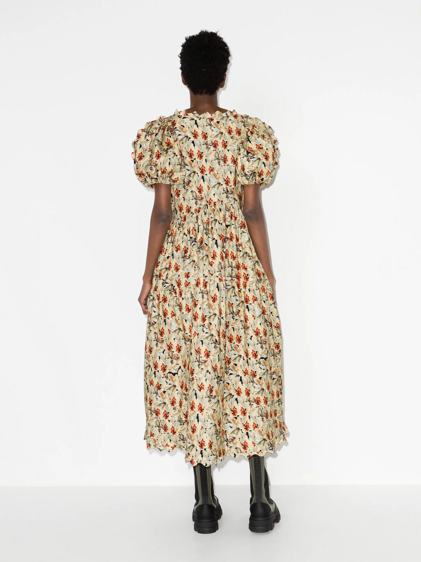 Leana butterfly-print puff-sleeve dress