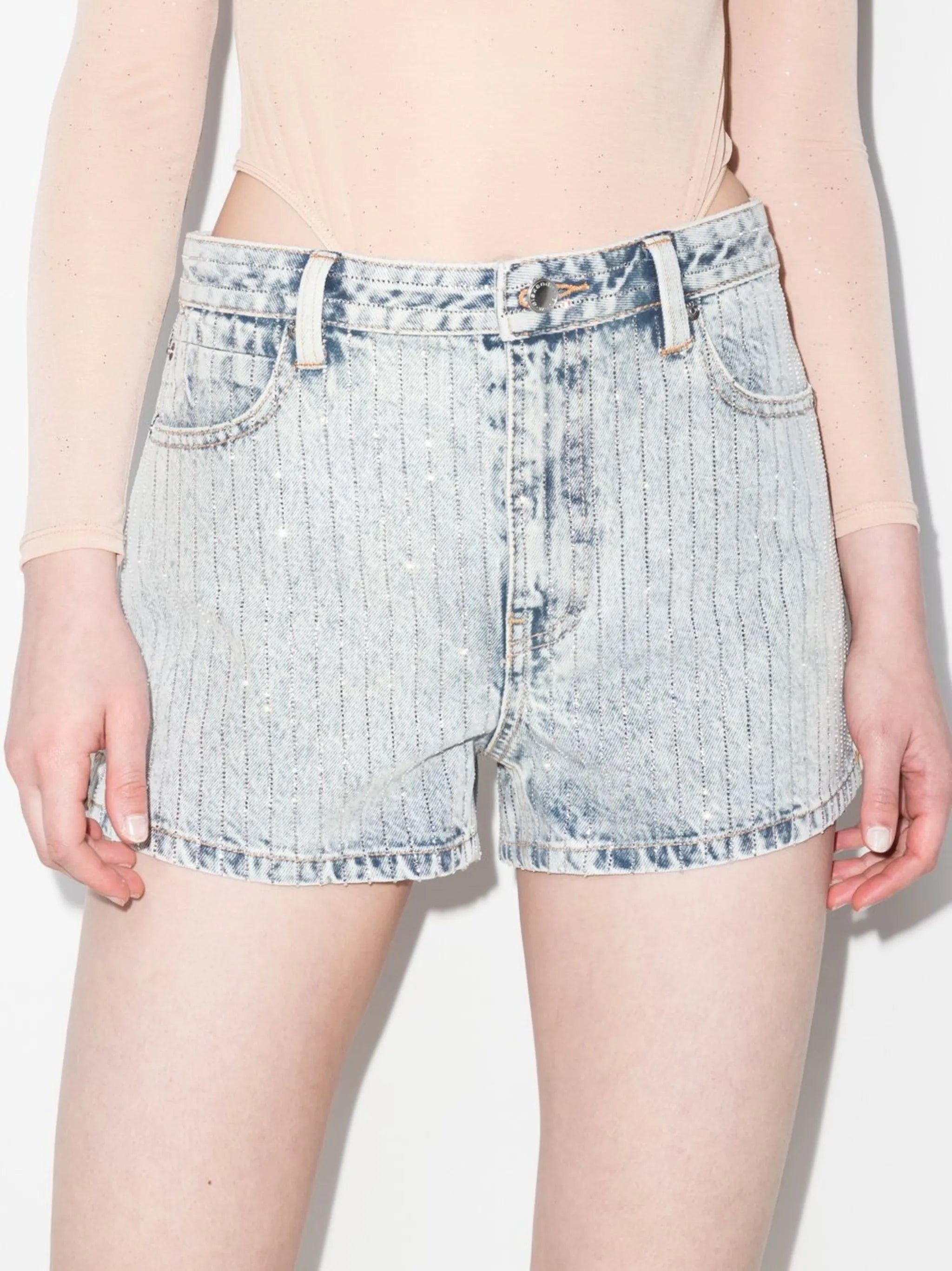 studded denim mini shorts