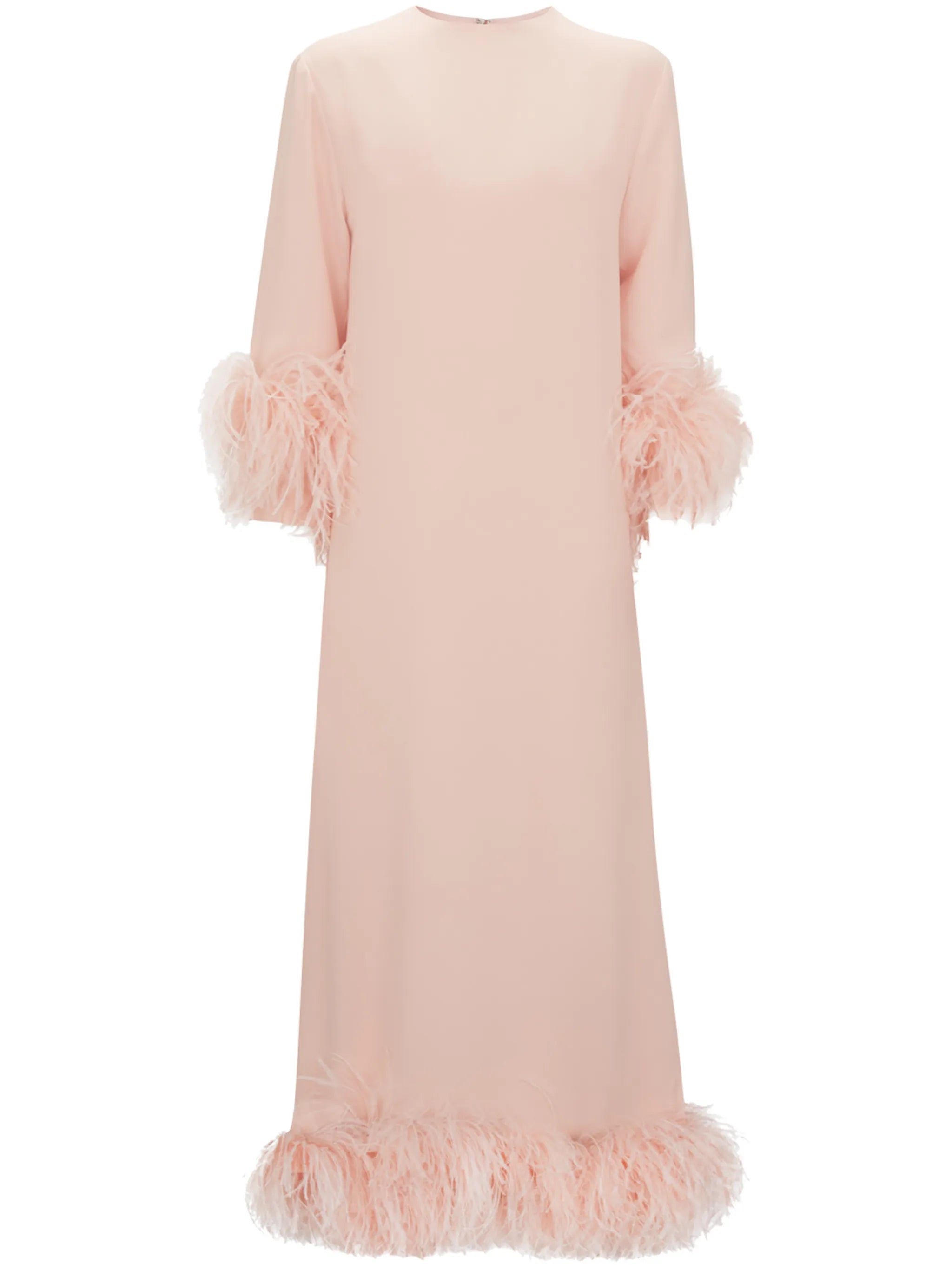 feather-trim midi dress