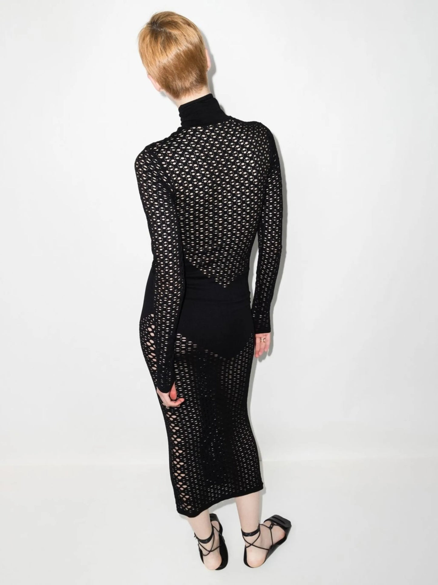 pointelle-knit fitted dress