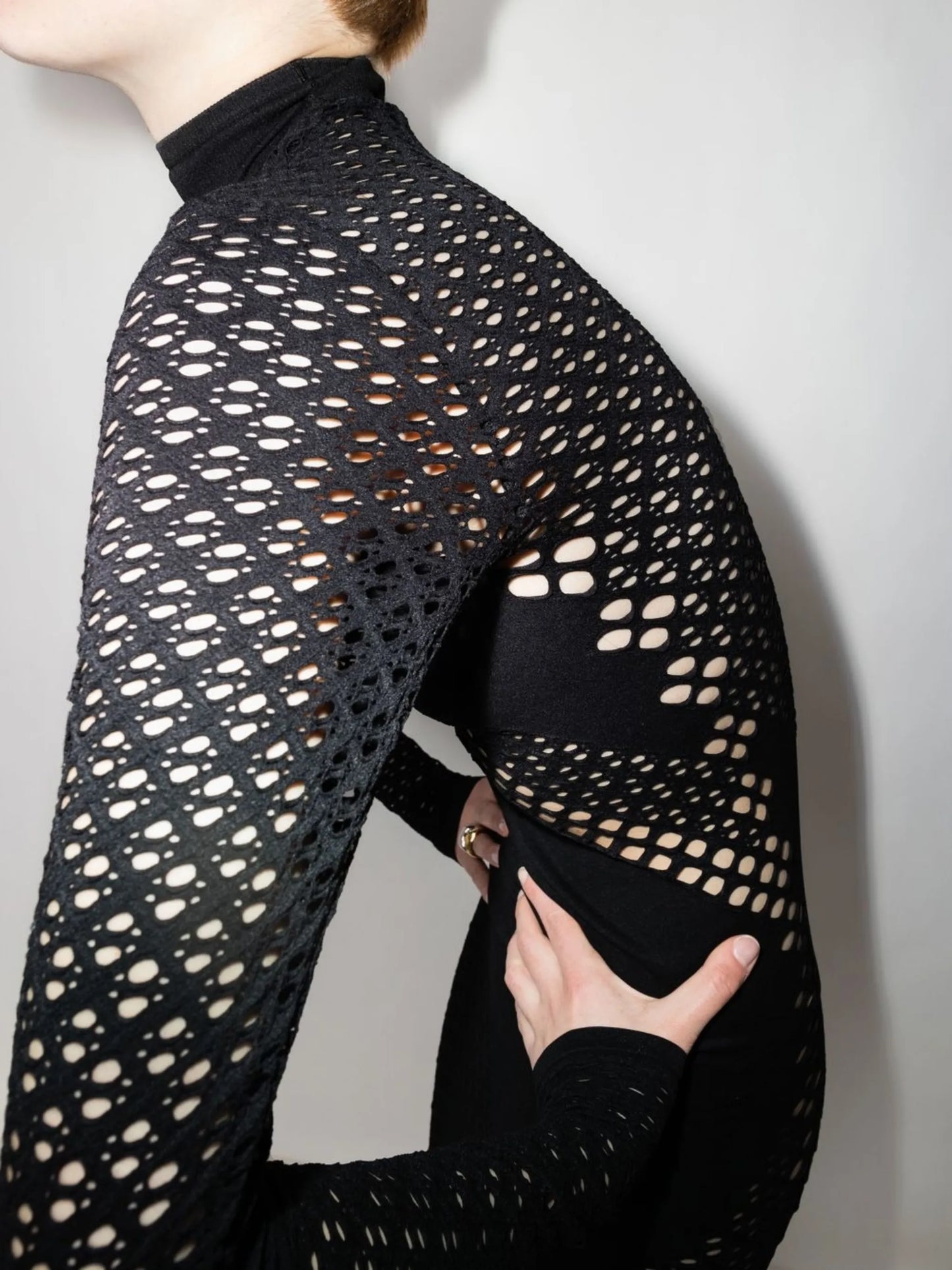 pointelle-knit fitted dress