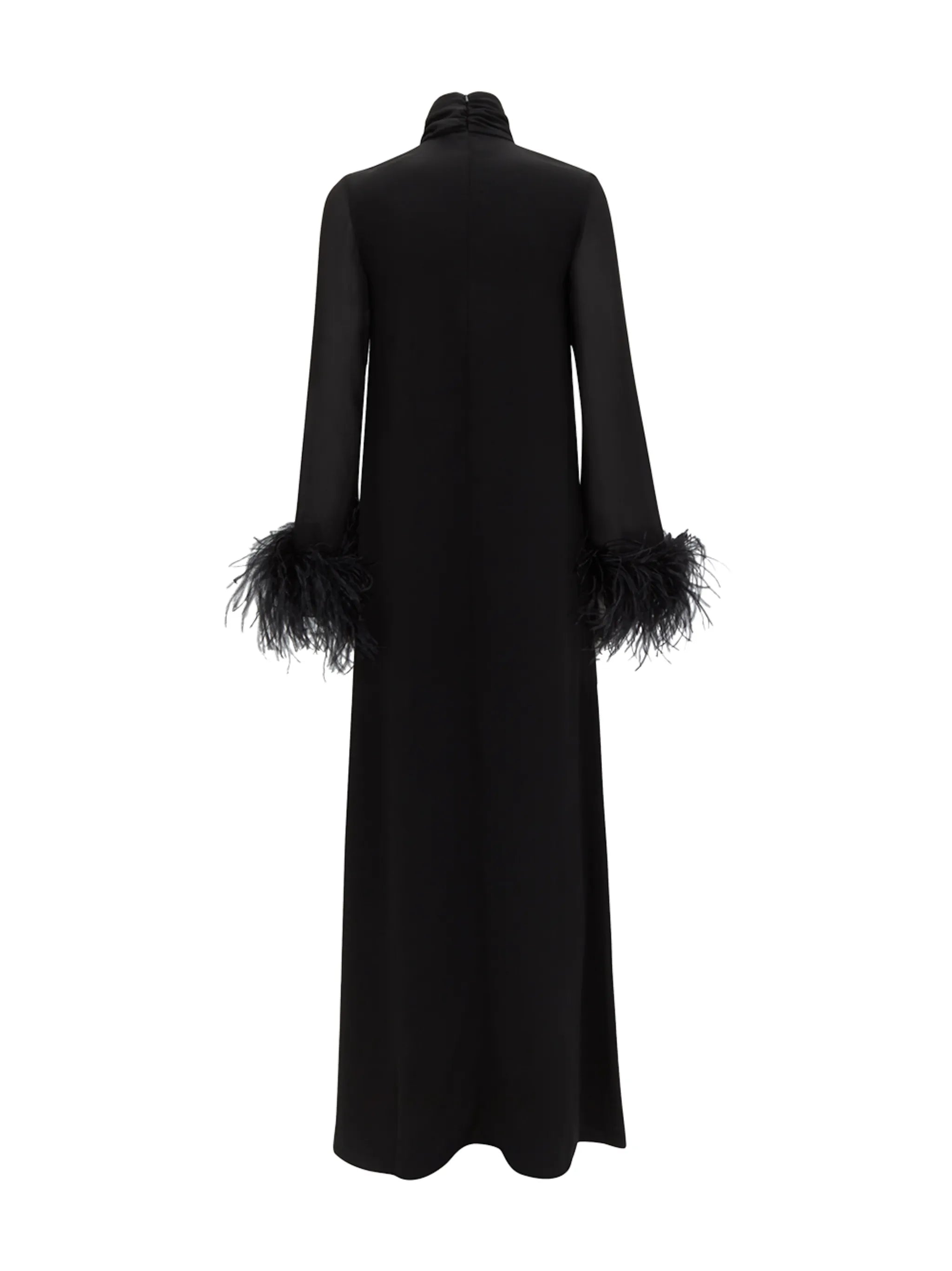 feather-trimmed cuffs long dress