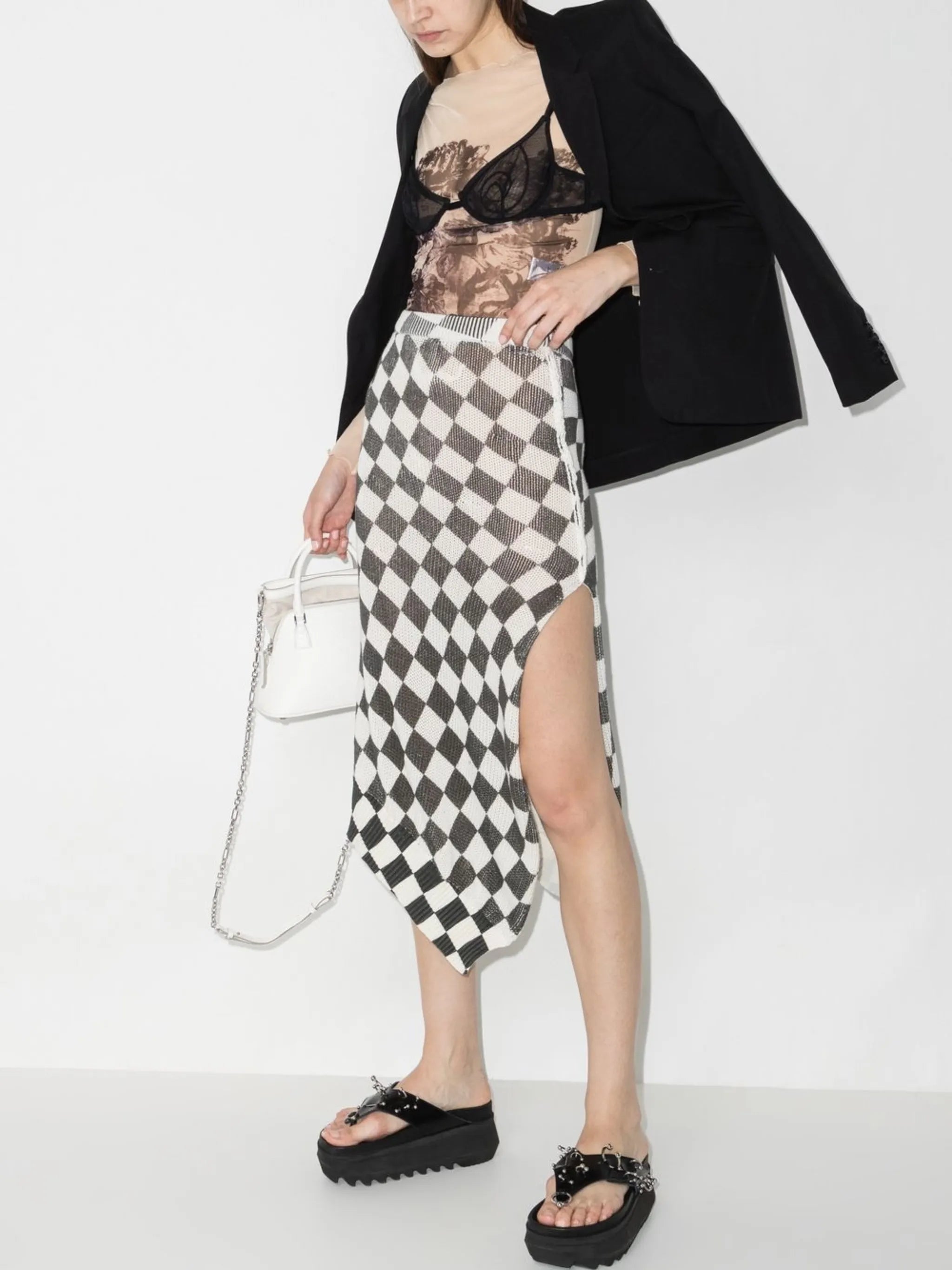 checkerboard-pattern asymmetric skirt