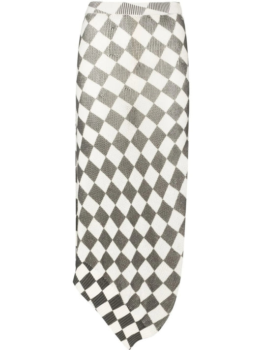 checkerboard-pattern asymmetric skirt